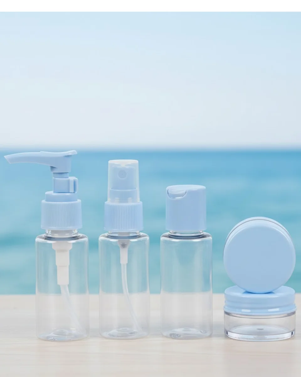 5’li Seyahat Dolum Şişe Seti 30 ml Şeffaf Taşıma Çantalı