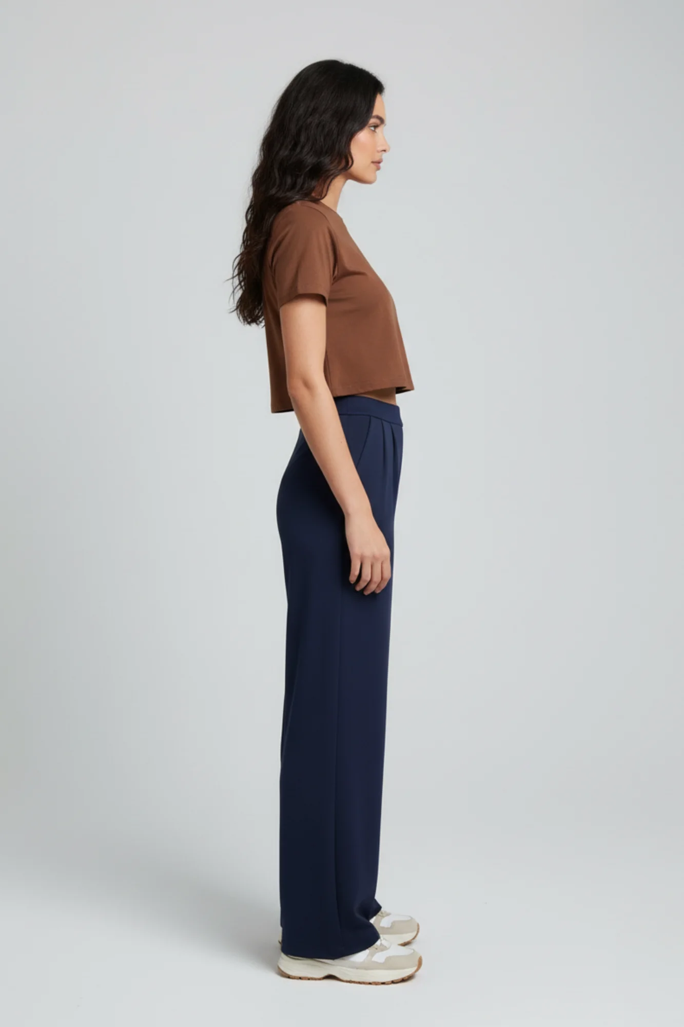 Kadın Yüksek Bel Pensli Krep Palazzo Pantolon – Lacivert