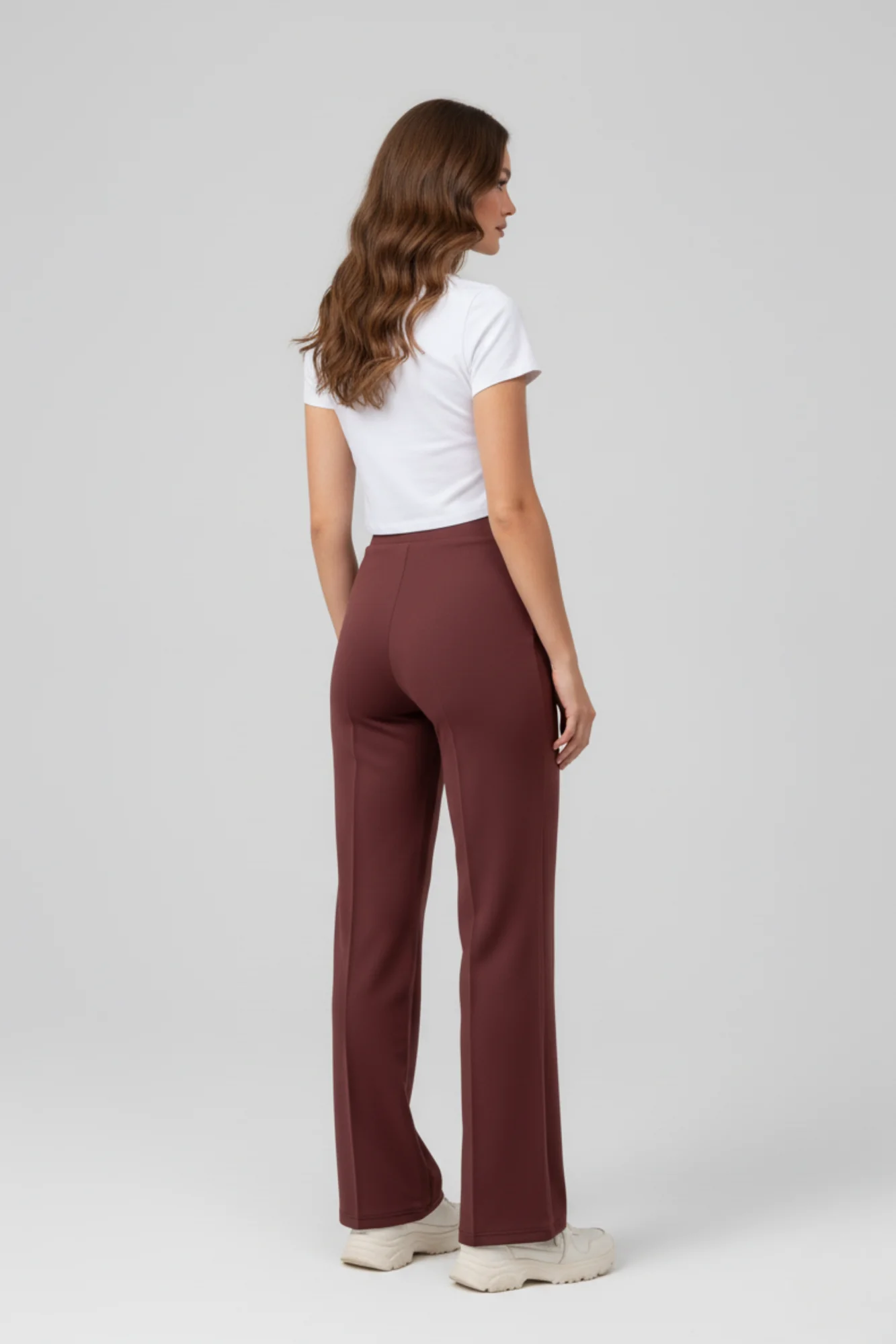 Kadın Modal Çımalı Yüksek Bel Beli Lastikli Bol Paça Pantolon - Kiremit