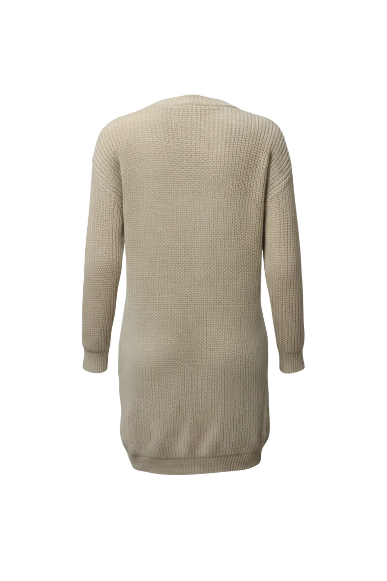 Kadın Krem Uzun Oversize Örgü Hırka – Cepli Kalın Triko