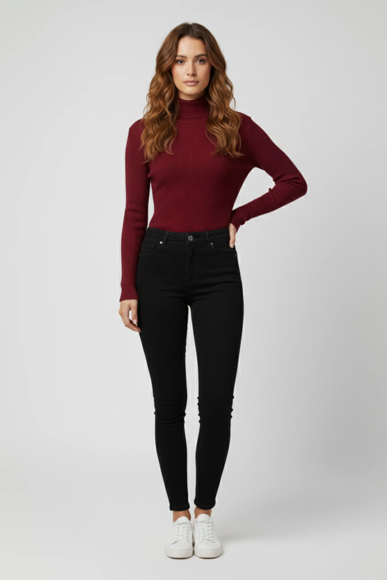 Kadın Bordo Boğazlı Triko Kazak