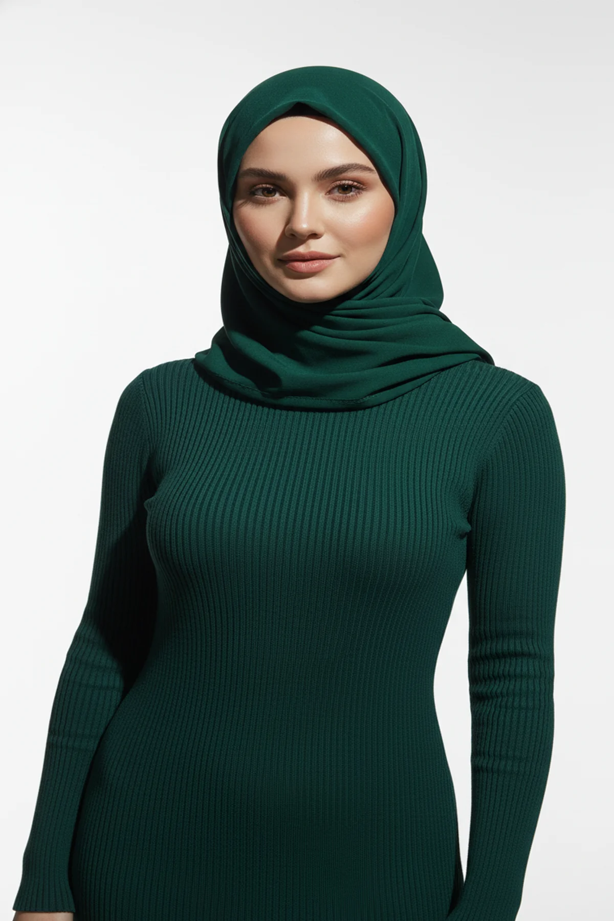 Balıkçı Yaka Yeşil Uzun Tesettür Elbise