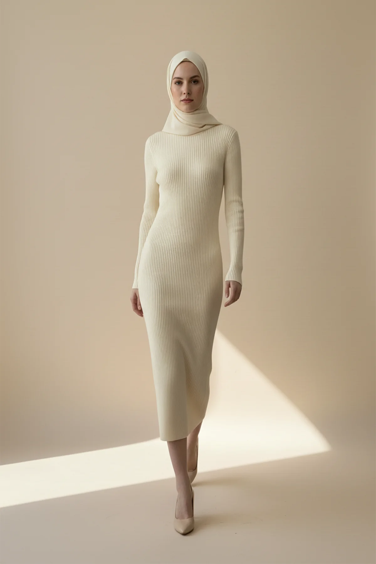 Kadın Bisiklet Yaka Uzun Elbise Tesettür