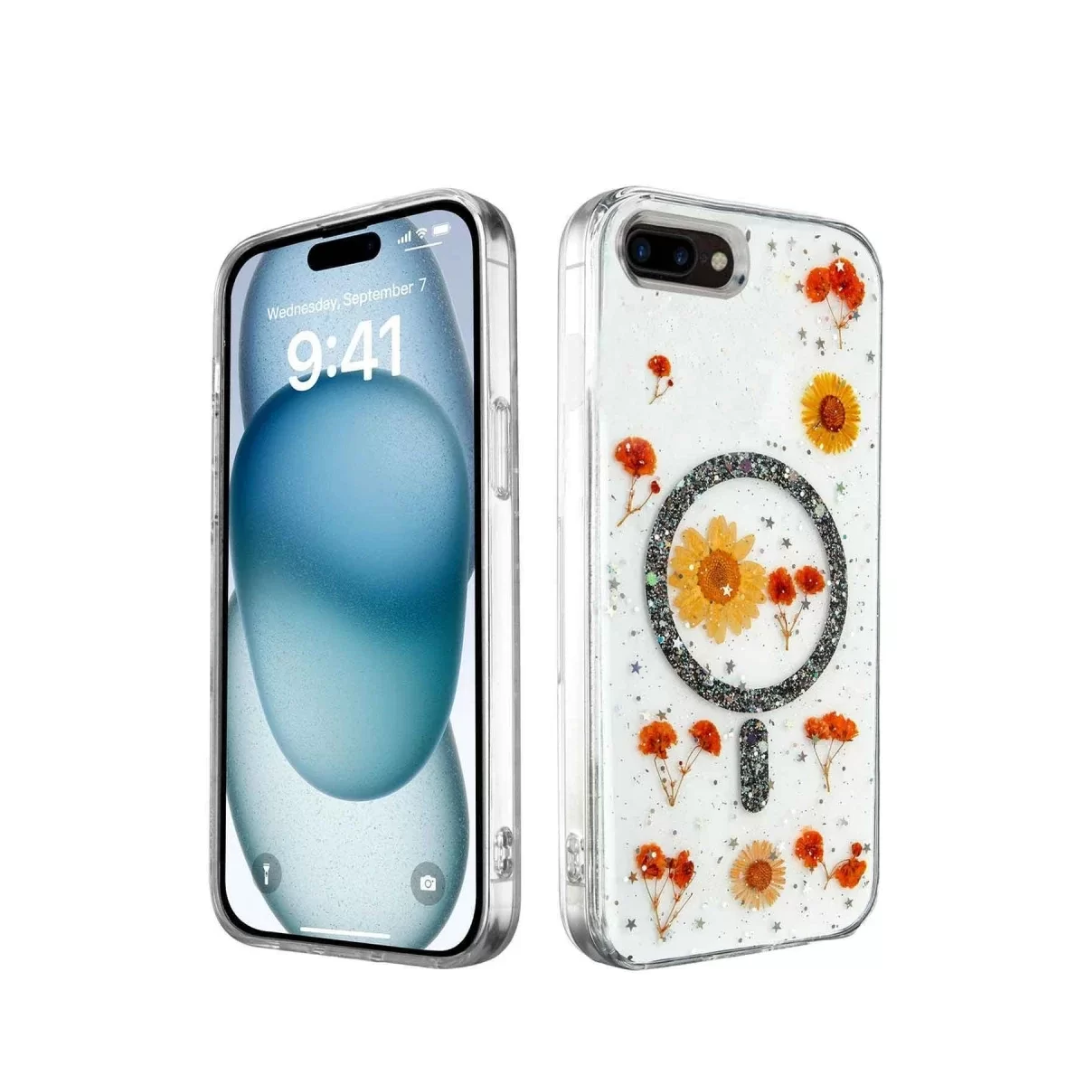 Newface Apple iPhone 7 Kılıf Daisy Simli Magsafe Kapak - Siyah