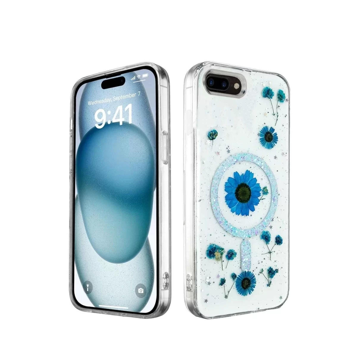 Newface Apple iPhone 7 Kılıf Daisy Simli Magsafe Kapak - Mavi
