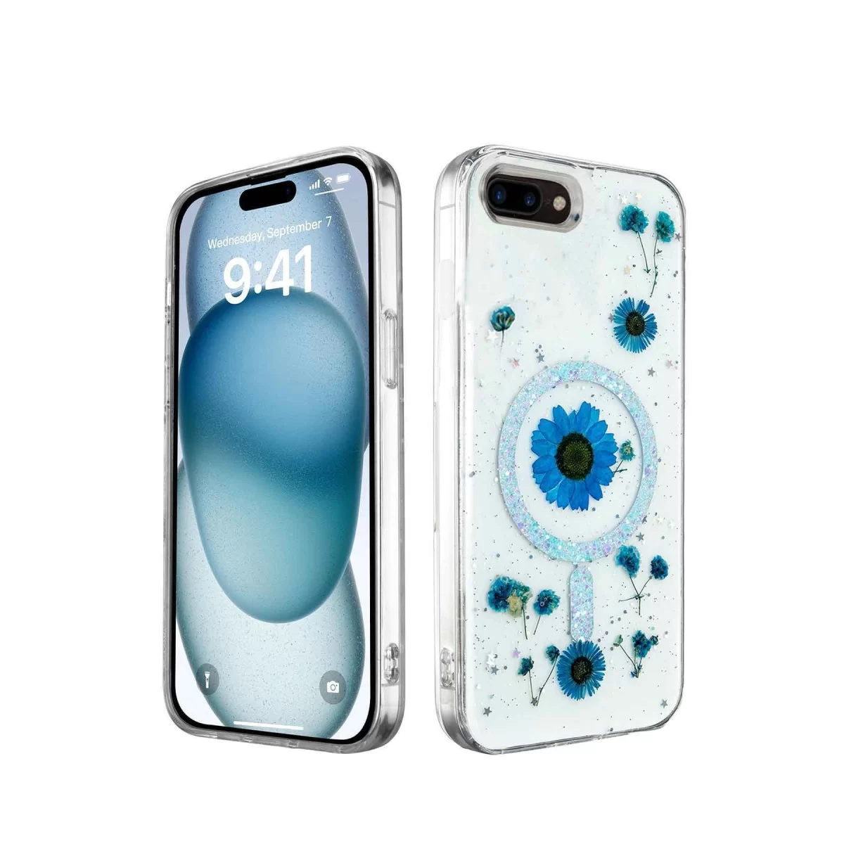 Newface Apple iPhone 7 Kılıf Daisy Simli Magsafe Kapak - Mavi