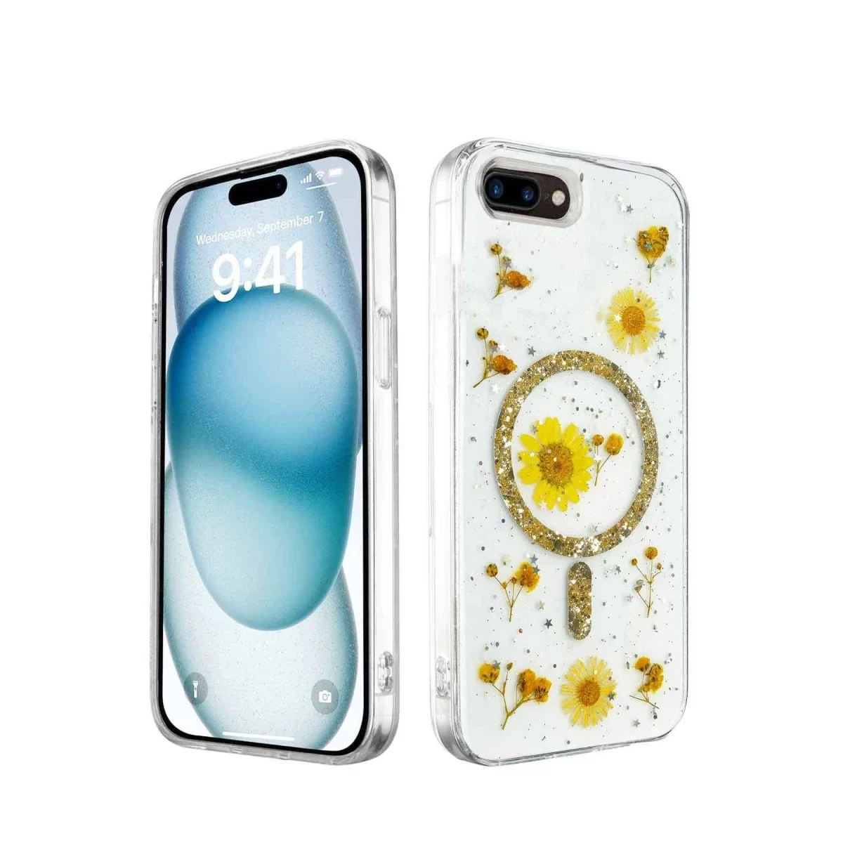 Newface Apple iPhone 7 Kılıf Daisy Simli Magsafe Kapak - Gold