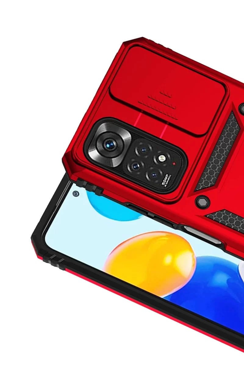 Newface Xiaomi Redmi Note 11 Pro Kılıf Pars Lens Yüzüklü Silikon - Kırmızı