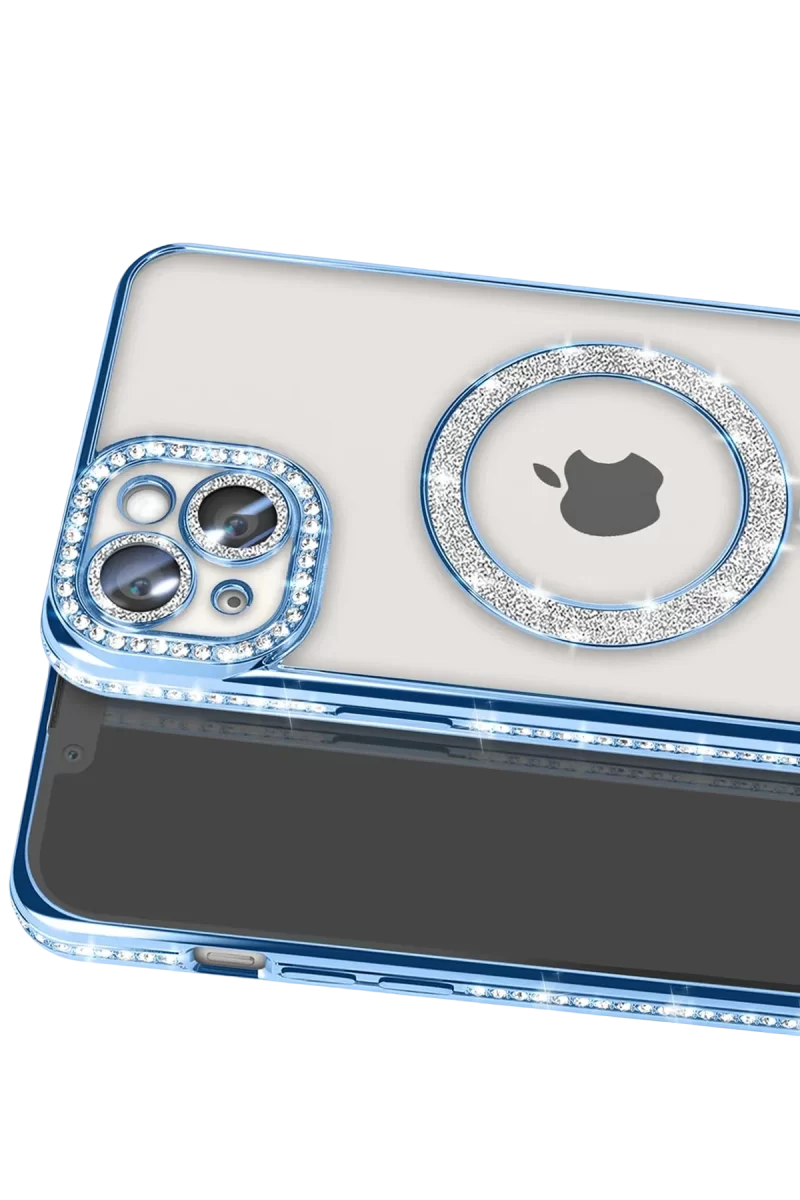Newface Apple iPhone 15 Kılıf Joke Simli Magneticsafe Kılıf - Mavi