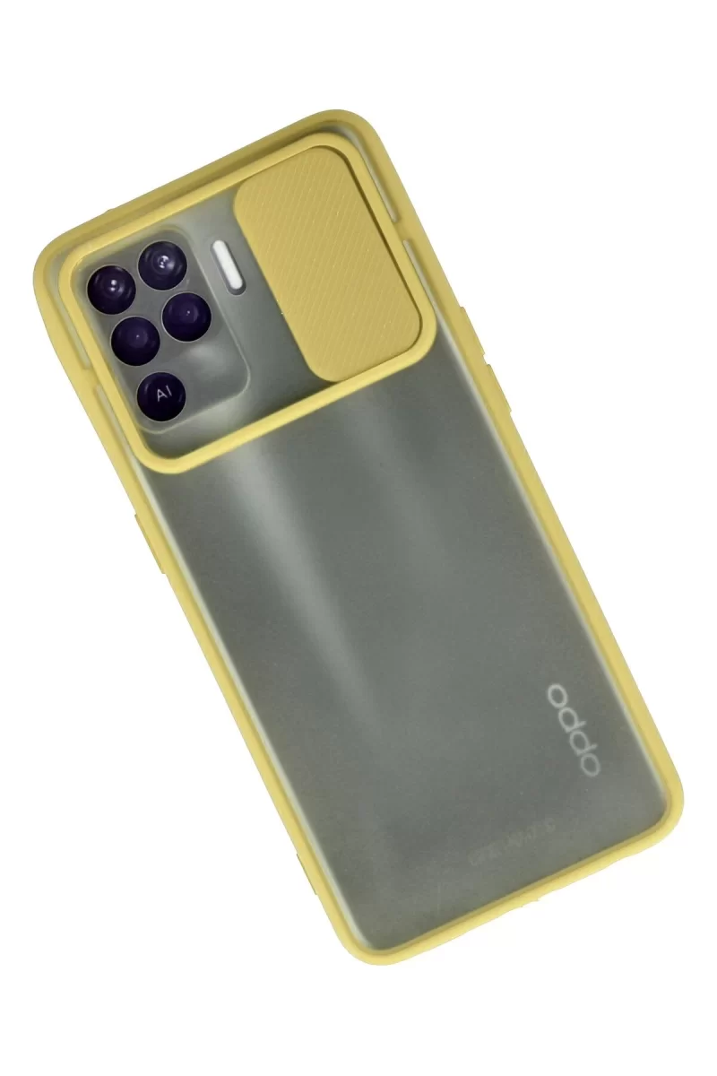 Newface Oppo Reno 5 Lite Kılıf Palm Buzlu Kamera Sürgülü Silikon - Sarı
