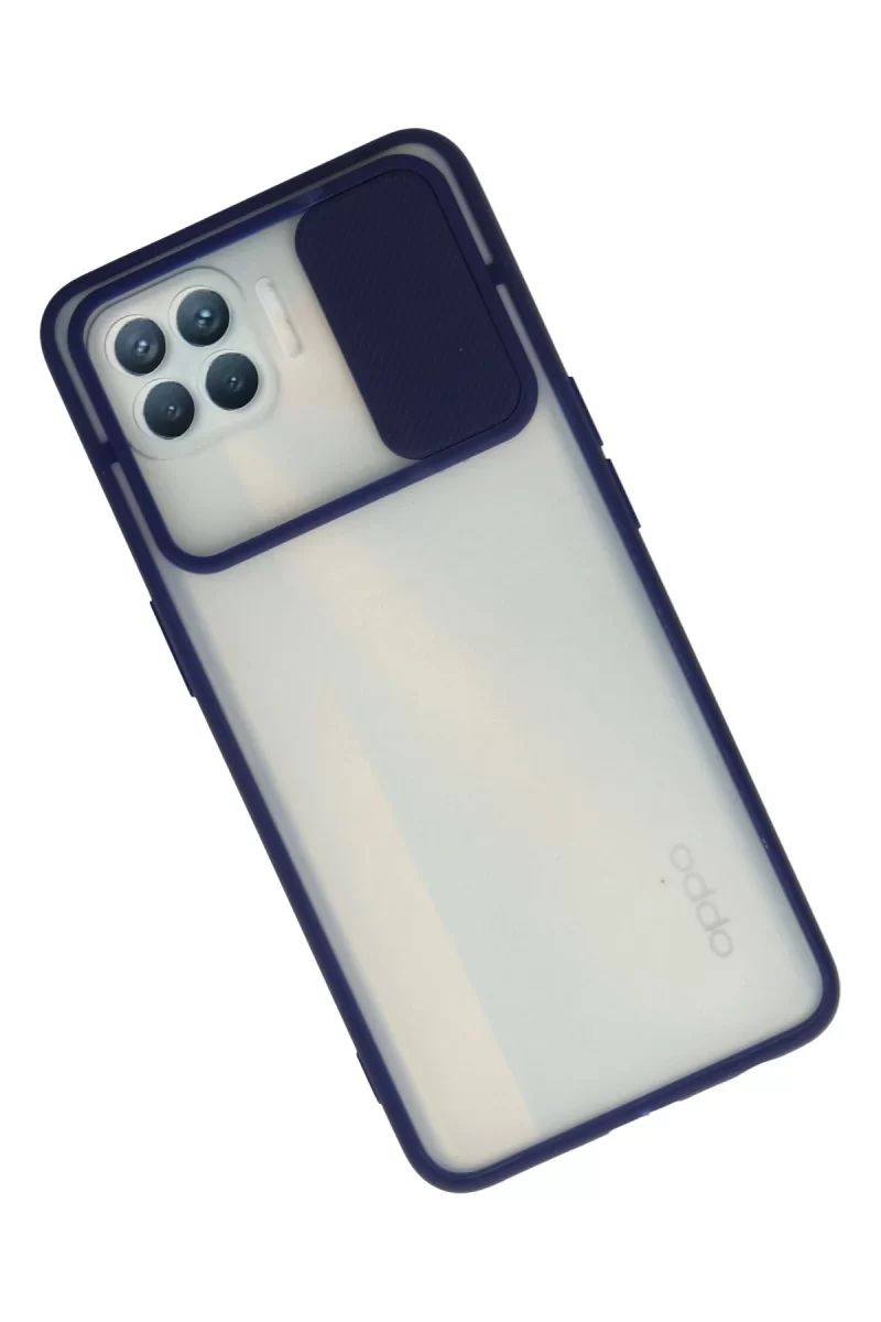 Newface Oppo Reno 4 Lite Kılıf Palm Buzlu Kamera Sürgülü Silikon - Lacivert