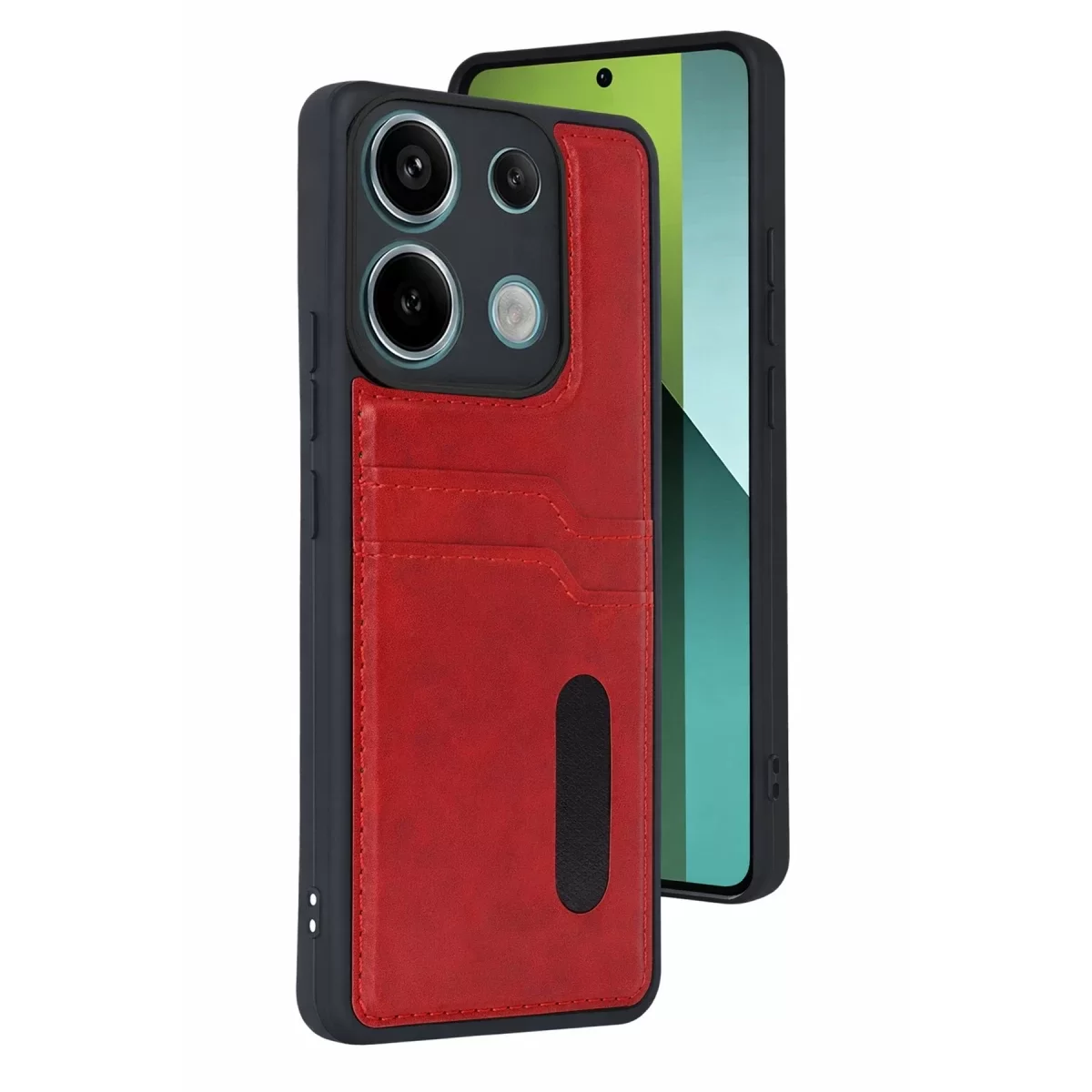 Newface Xiaomi Redmi 15C 4G Sara Kartvizitli Deri Kılıf - Kırmızı