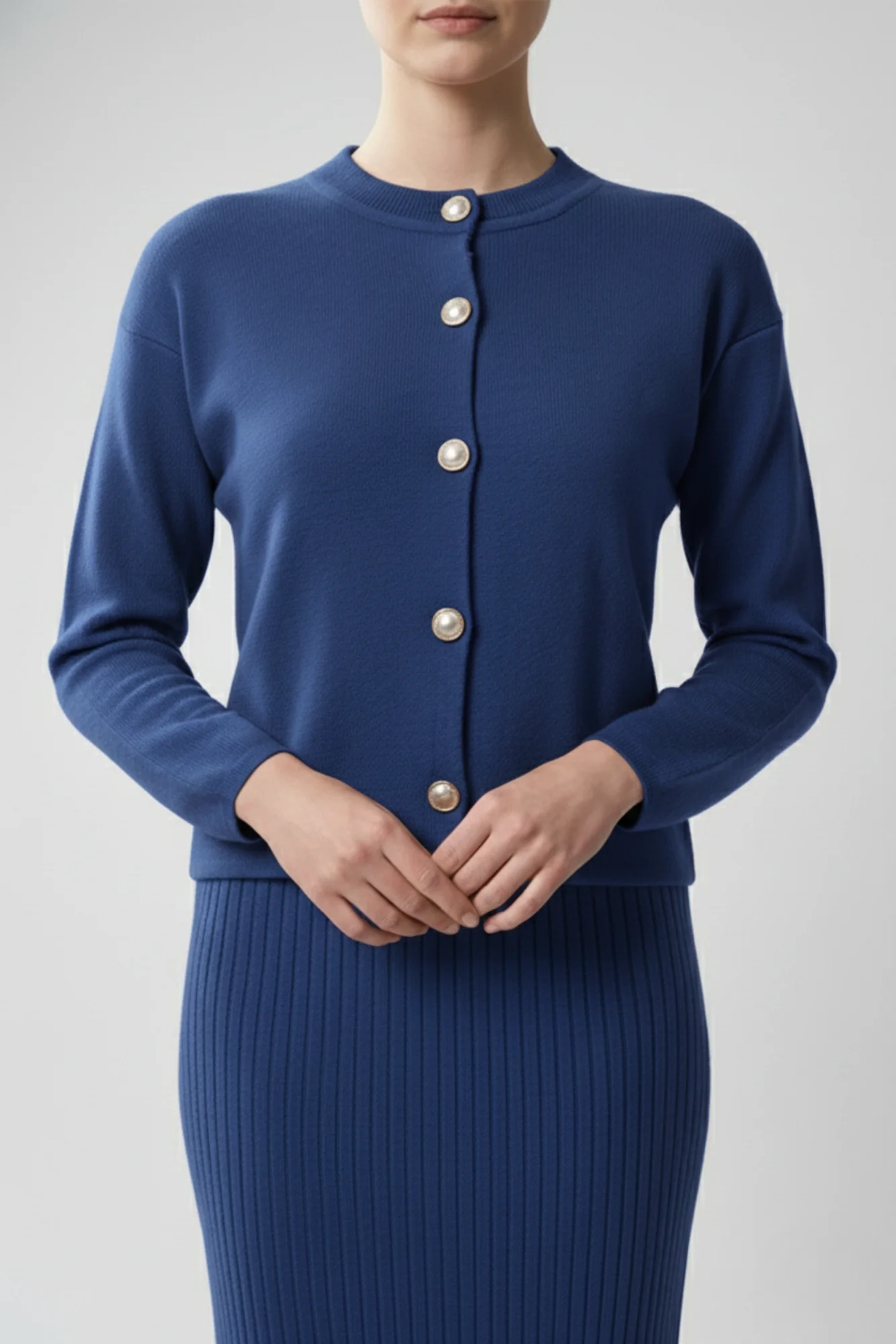 Kadın Hırka Elbise İkili Takım - Mavi