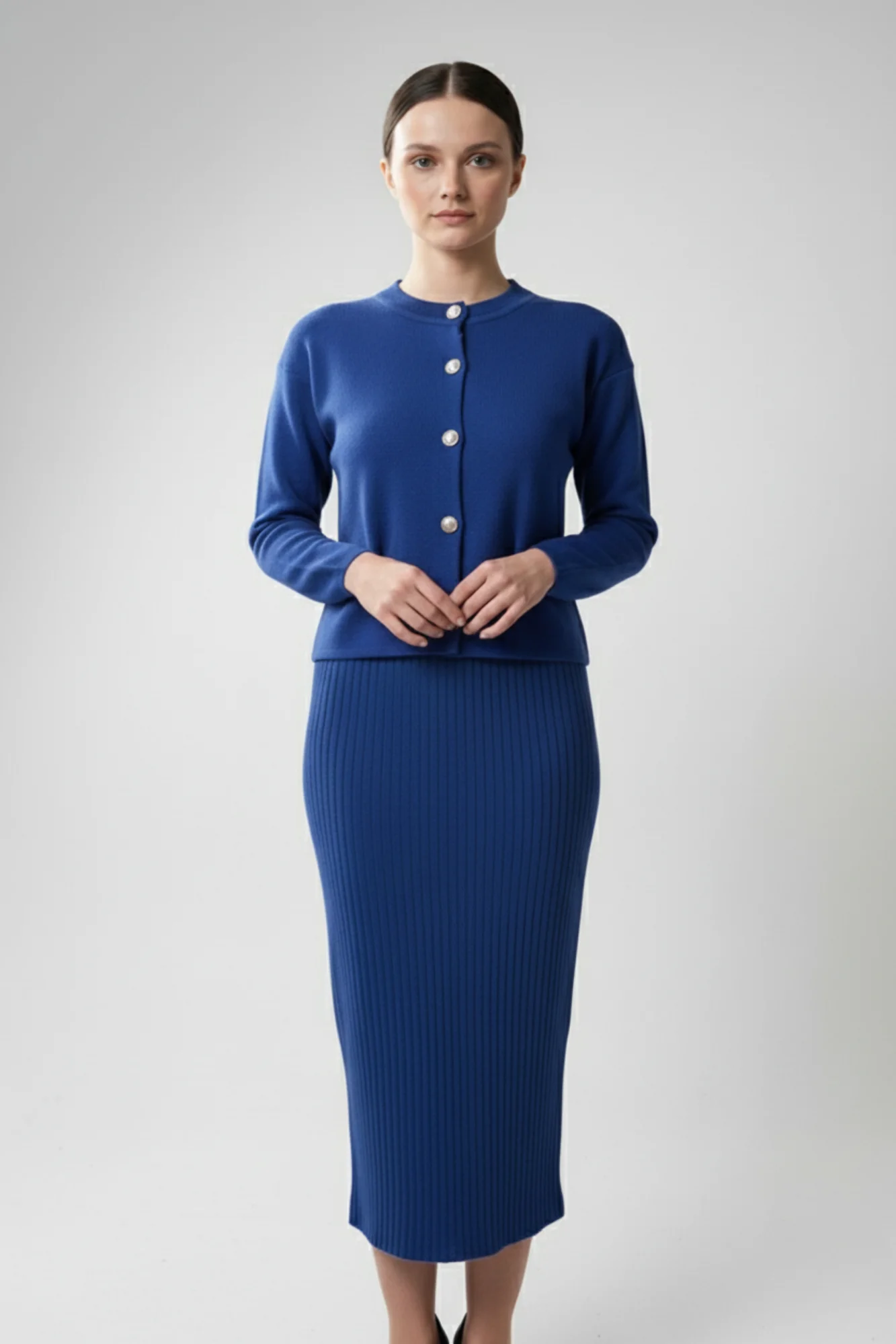 Kadın Hırka Elbise İkili Takım - Mavi