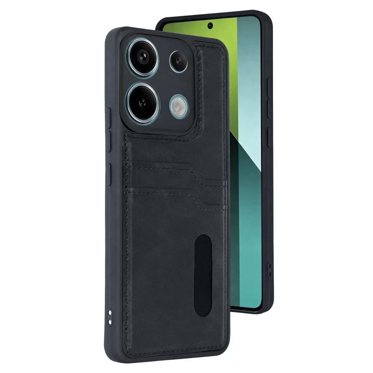 Newface Xiaomi Redmi 15C 4G Sara Kartvizitli Deri Kılıf - Siyah