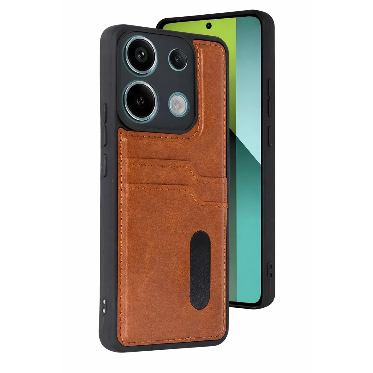 Newface Xiaomi Redmi 15C 4G Sara Kartvizitli Deri Kılıf - Taba