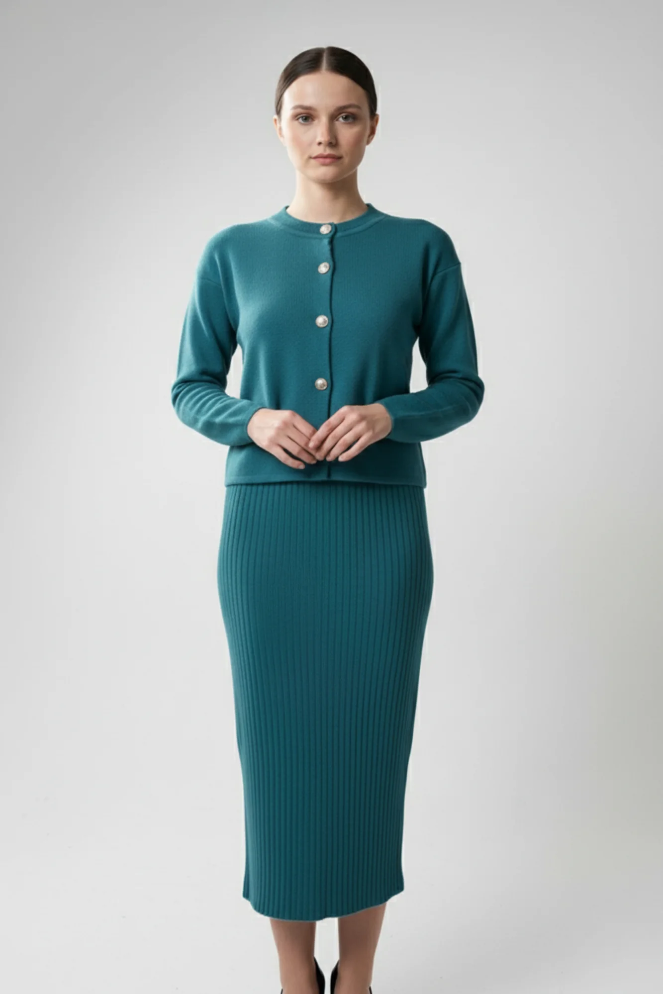 Kadın Hırka Elbise İkili Takım - Turkuaz