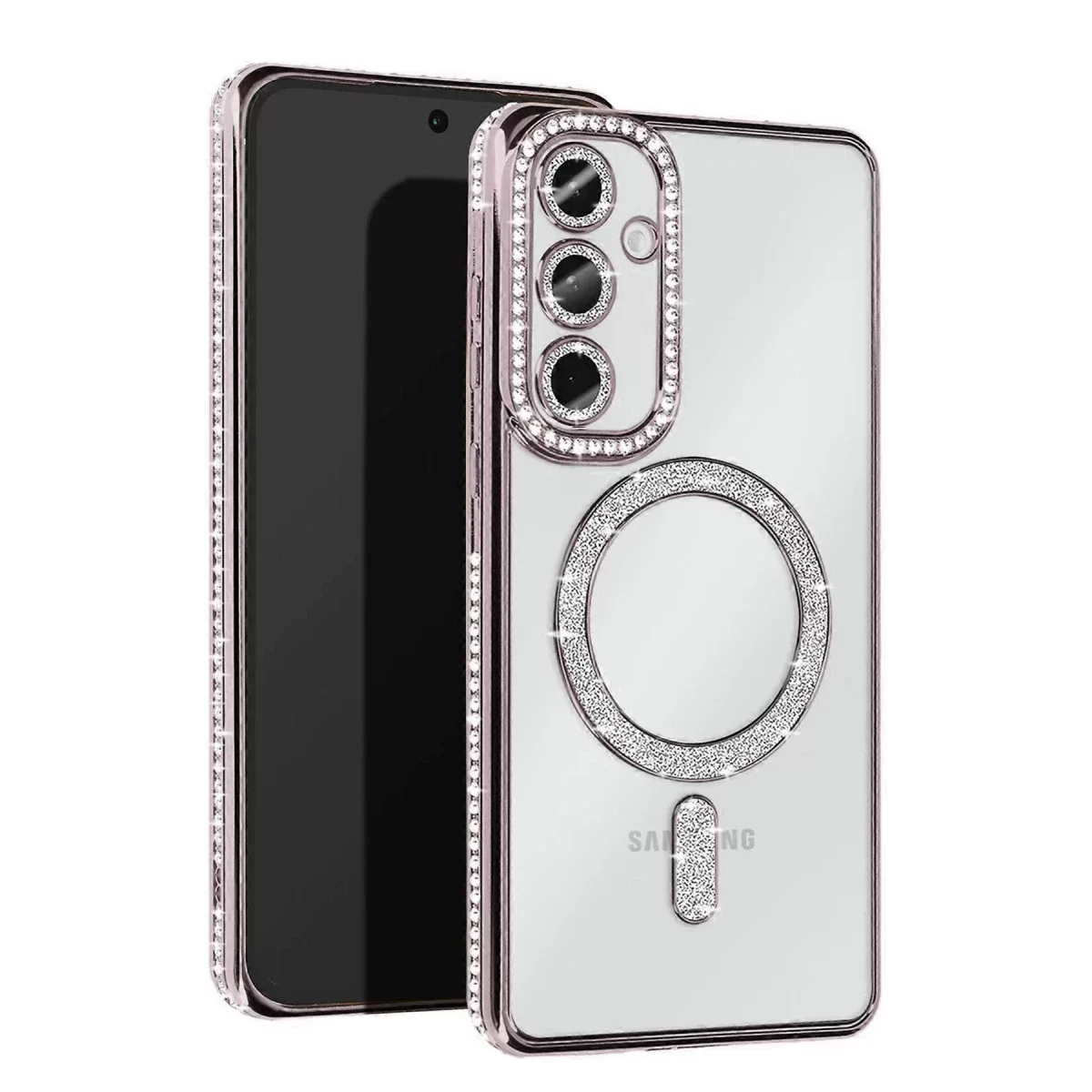 Newface Samsung Galaxy S25 Kılıf Joke Simli Magneticsafe Kılıf - Gümüş
