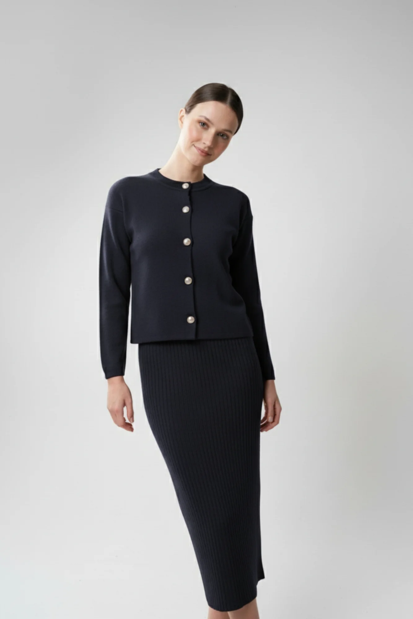 Kadın Hırka Elbise İkili Takım - Lacivert