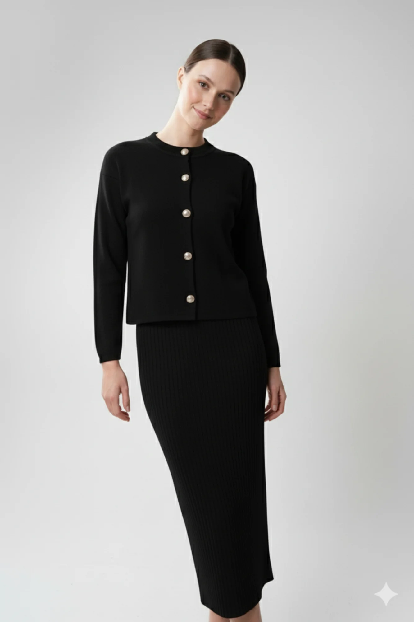 Kadın Hırka Elbise İkili Takım - Siyah