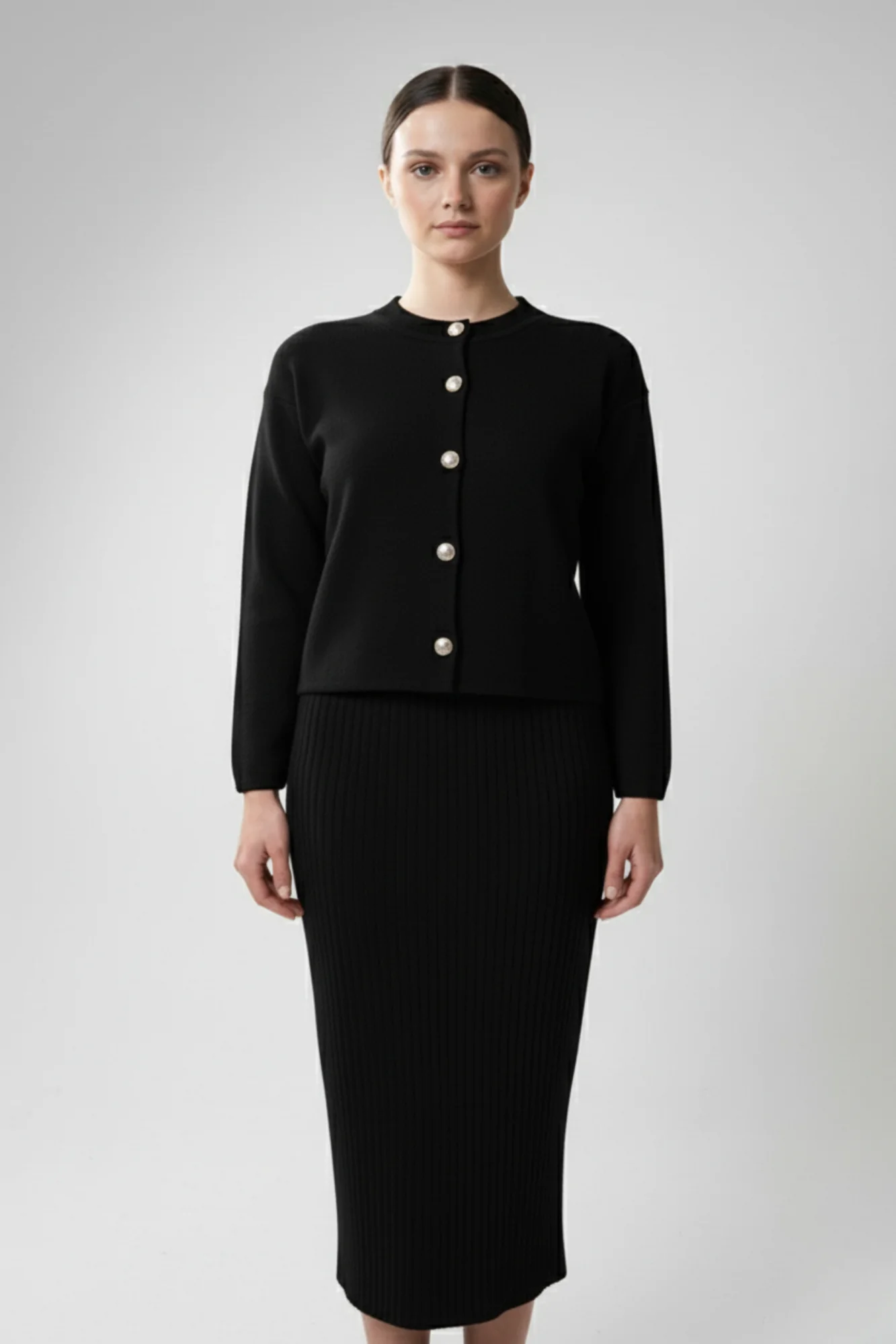 Kadın Hırka Elbise İkili Takım - Siyah