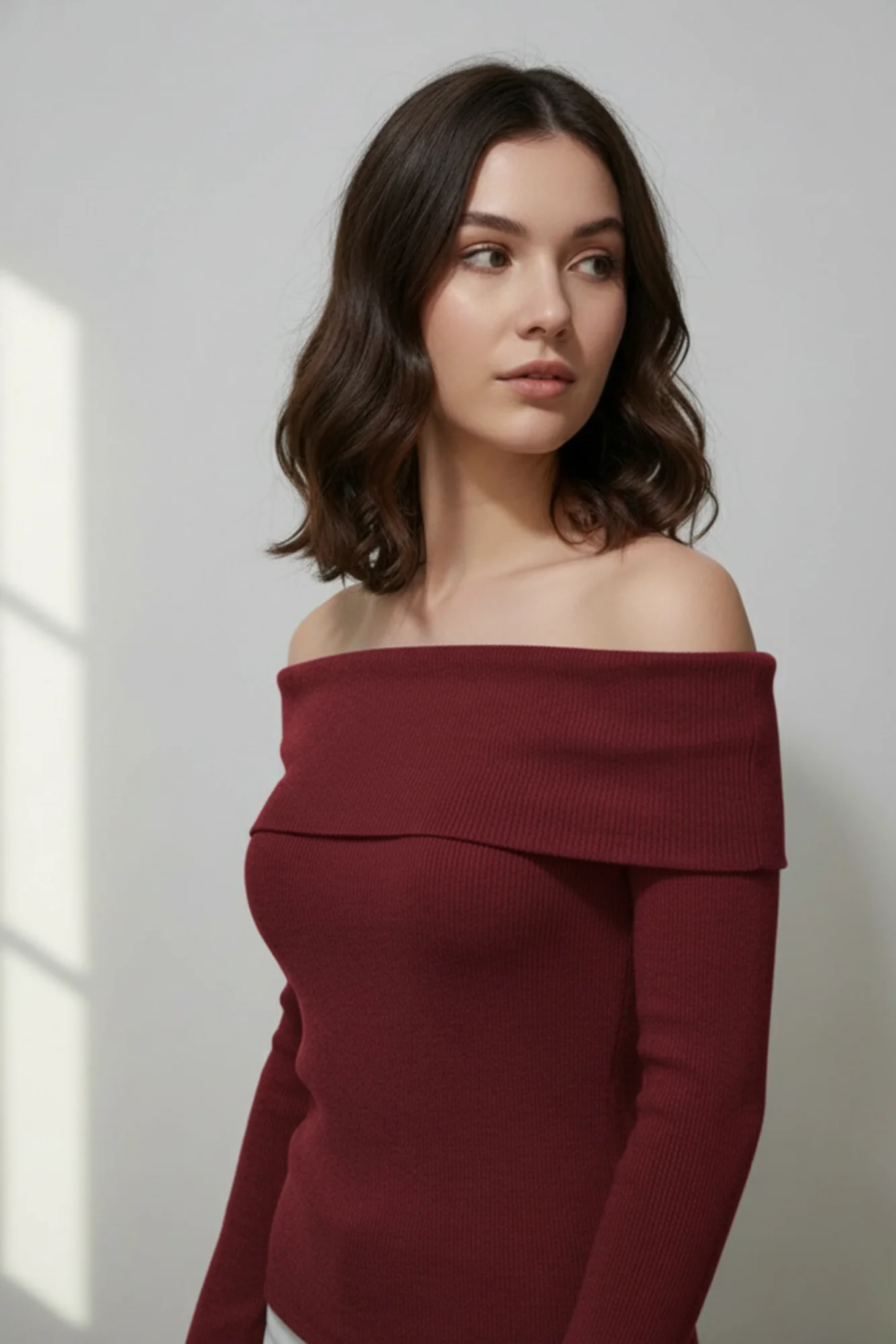 Kadın Madonna Yaka Şardonlu Kırmızı  Bluz