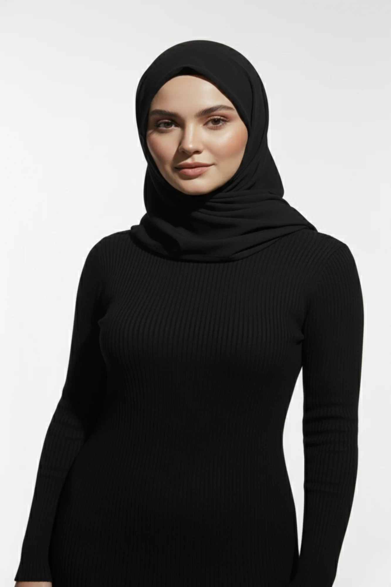 Balıkçı Yaka Siyah Uzun Elbise Tesettür