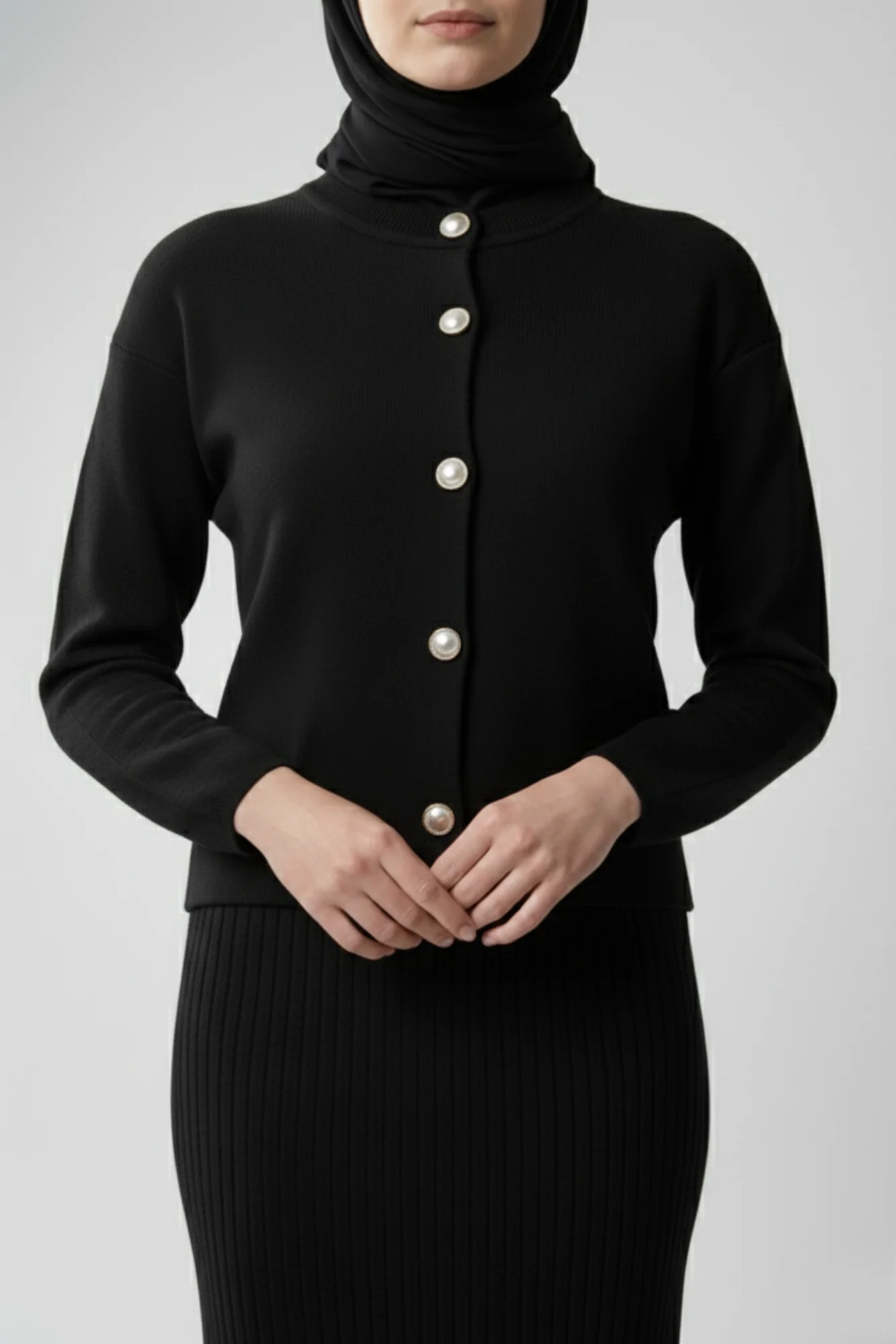 Kadın Siyah Hırka Elbise İkili Takım