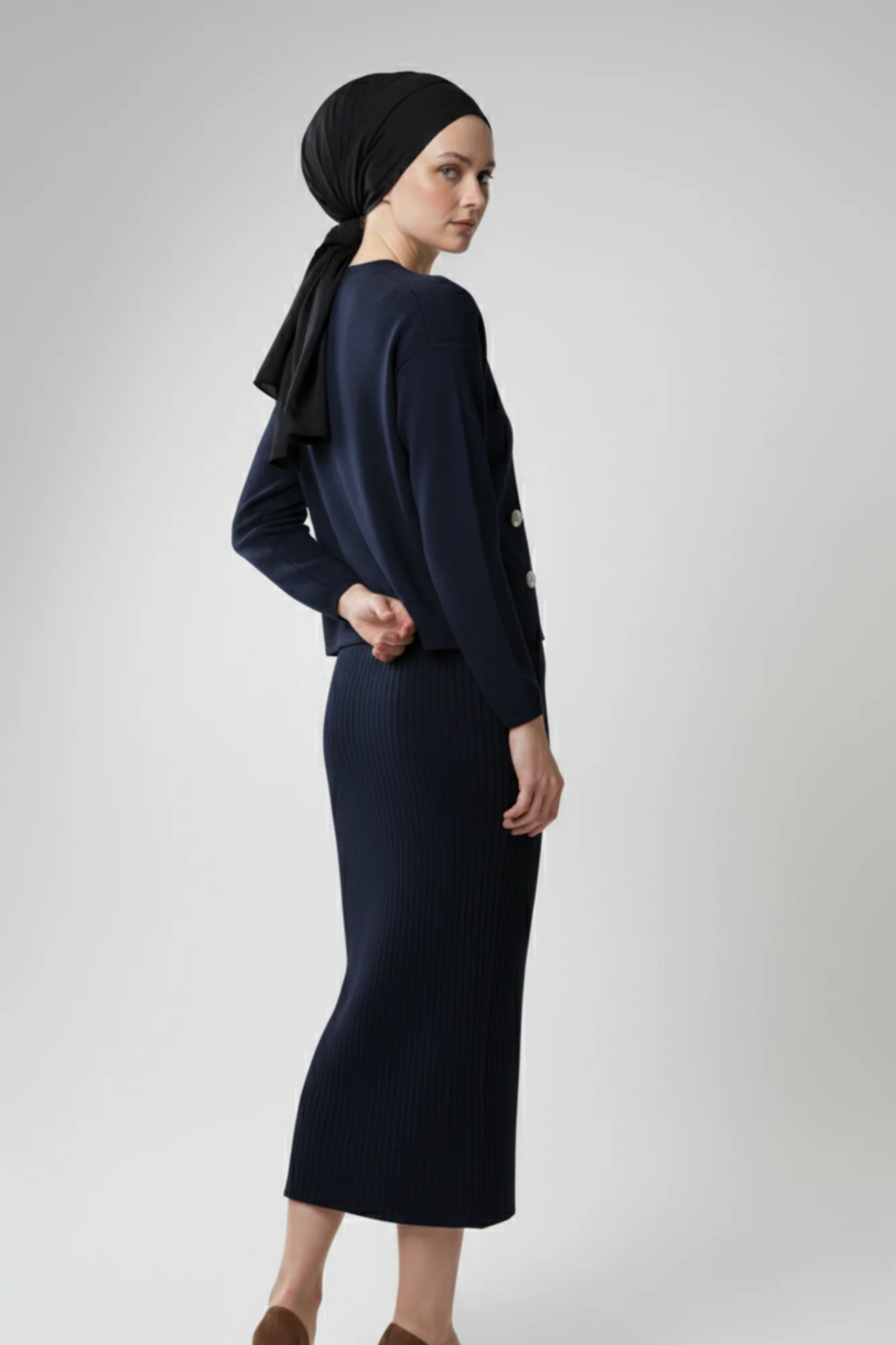 Kadın Lacivert Hırka Elbise İkili Takım