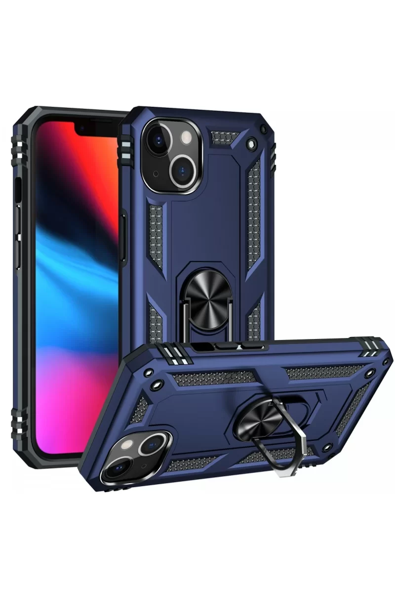 Newface Apple iPhone 14 Kılıf Sofya Yüzüklü Silikon Kapak - Lacivert