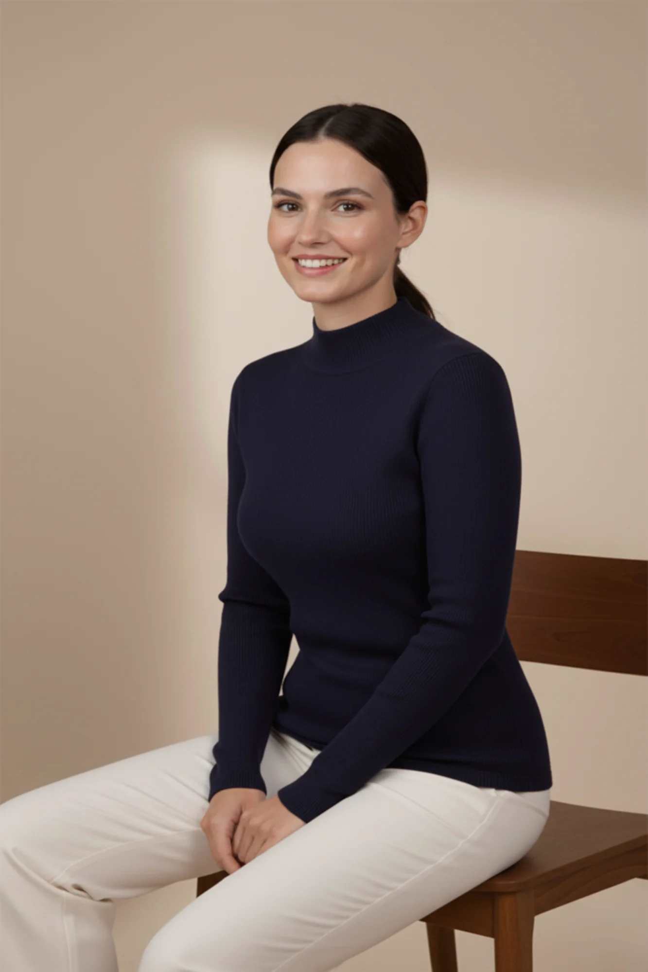 Kadın Lacivert Balıkçı Yaka Bluz