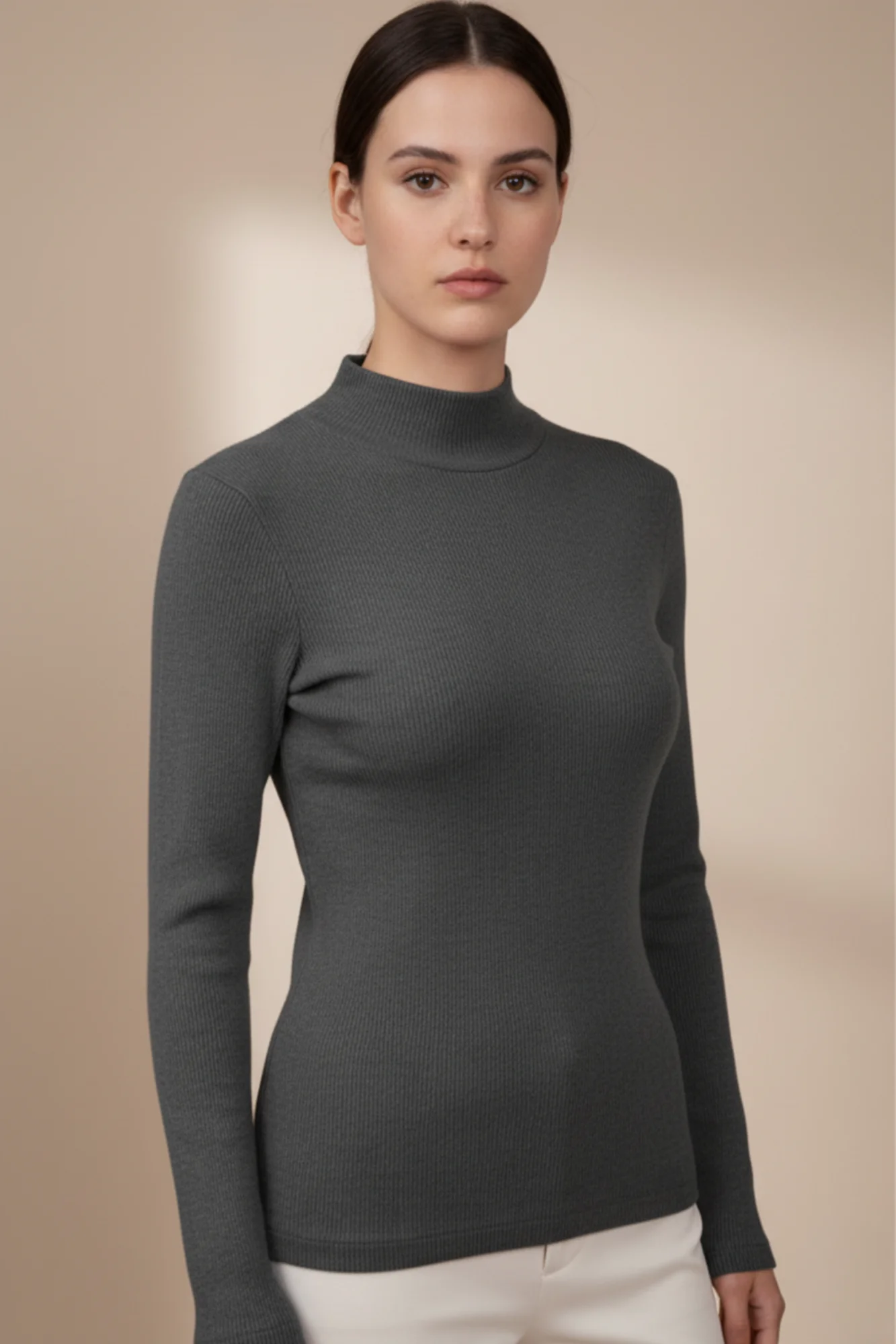 Kadın Balıkçı Yaka Bluz-Gri