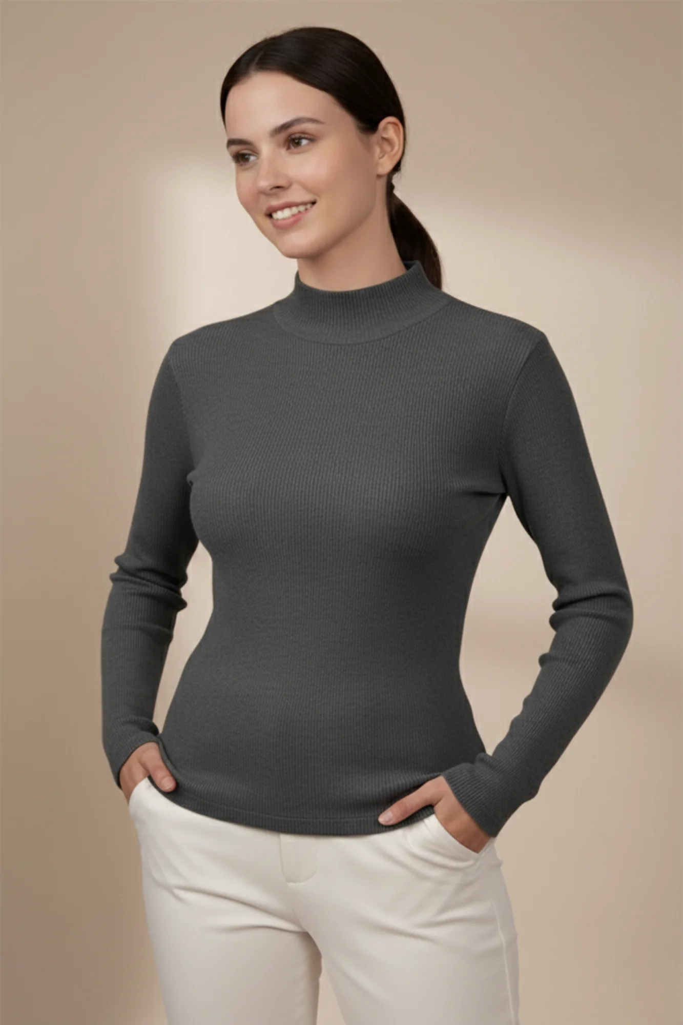 Kadın Balıkçı Yaka Bluz-Gri