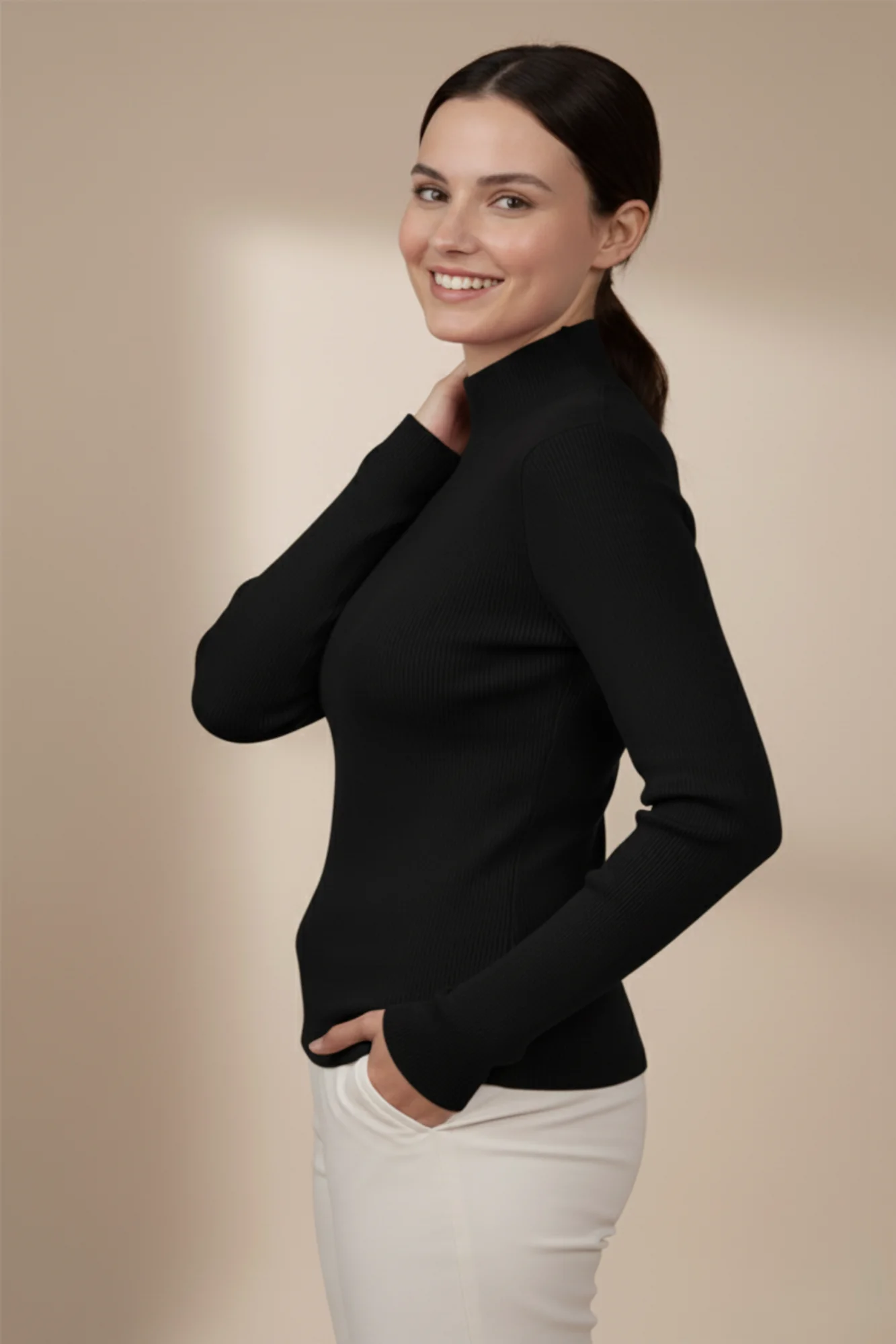 Kadın Siyah Balıkçı Yaka Bluz