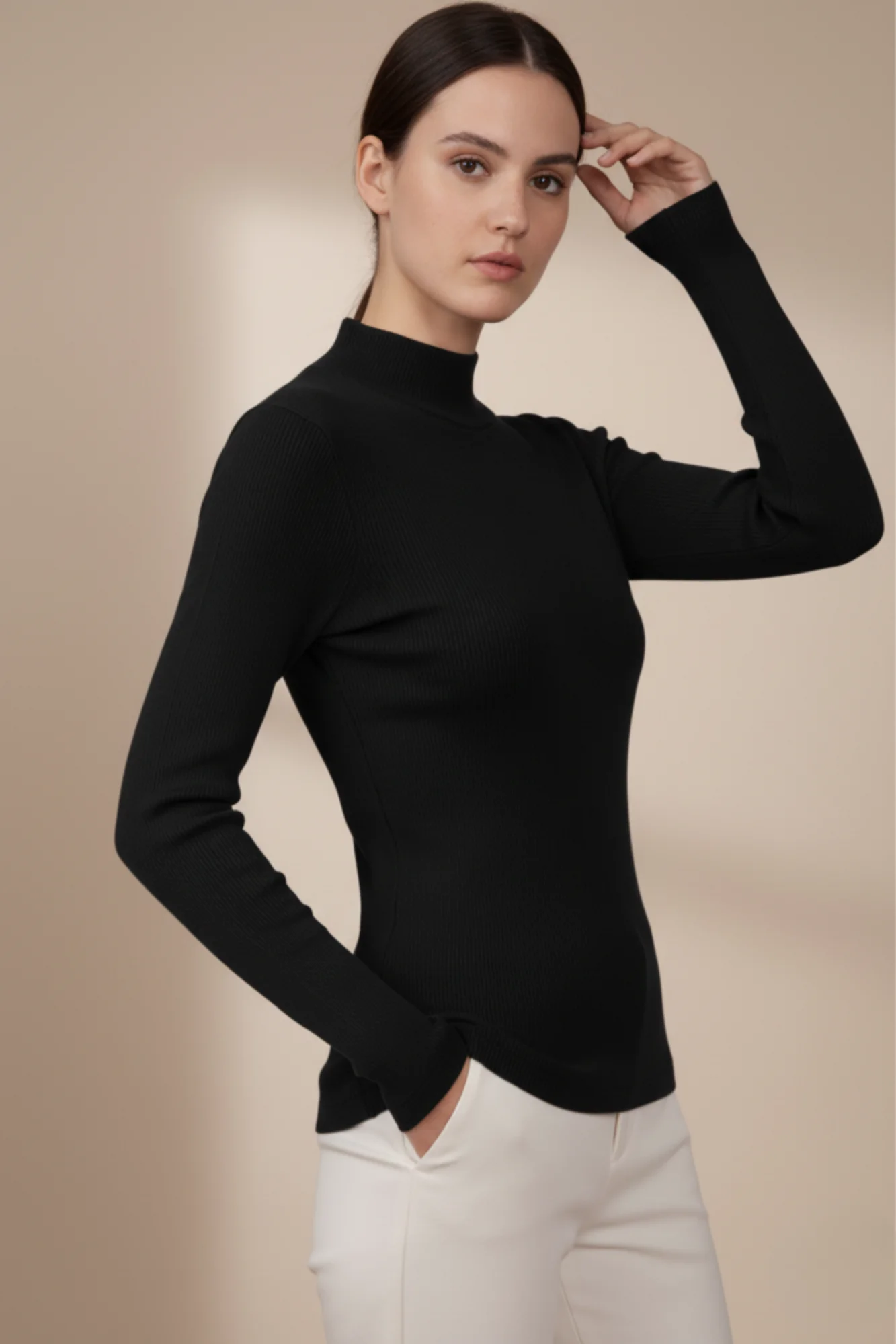 Kadın Siyah Balıkçı Yaka Bluz