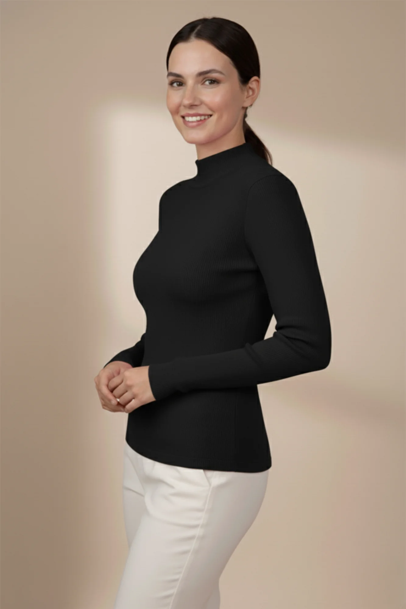 Kadın Siyah Balıkçı Yaka Bluz