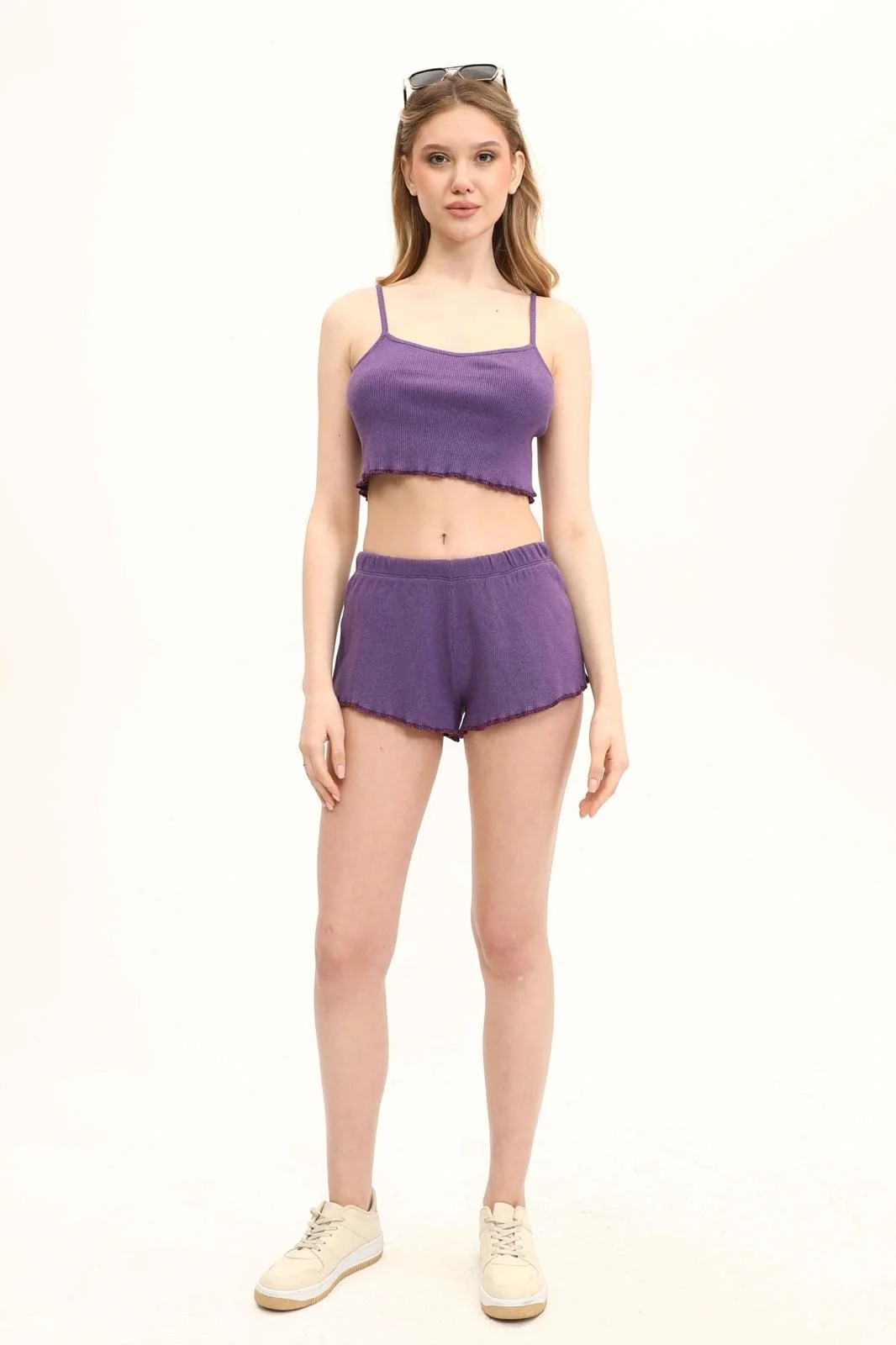 Kadın Mor Şort Crop Alt Üst Takım