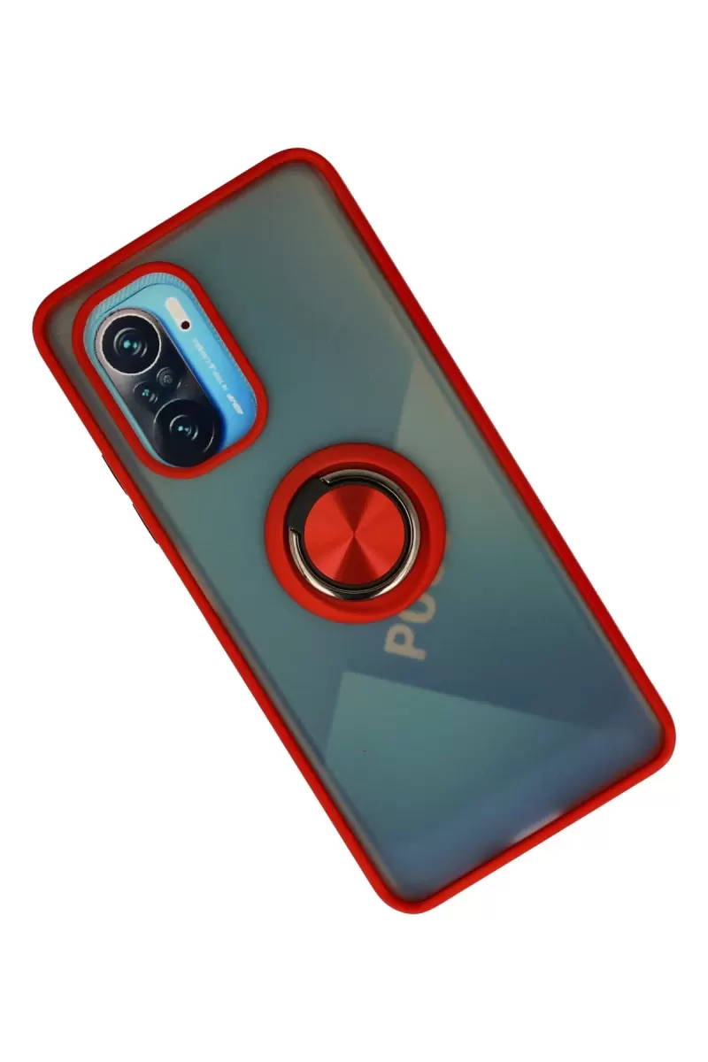Newface Xiaomi Redmi K40 Kılıf Montreal Yüzüklü Silikon Kapak - Kırmızı