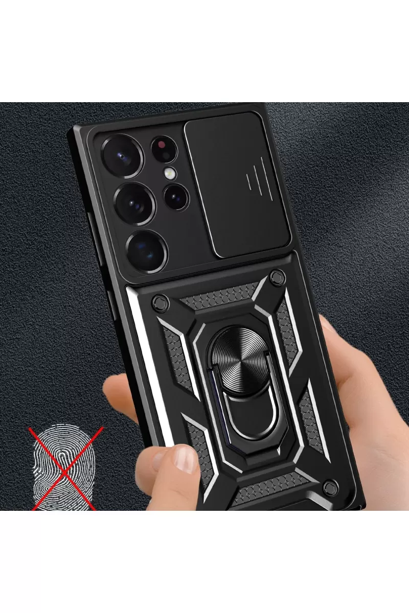 Newface Samsung Galaxy S23 Ultra Kılıf Pars Lens Yüzüklü Silikon - Lacivert