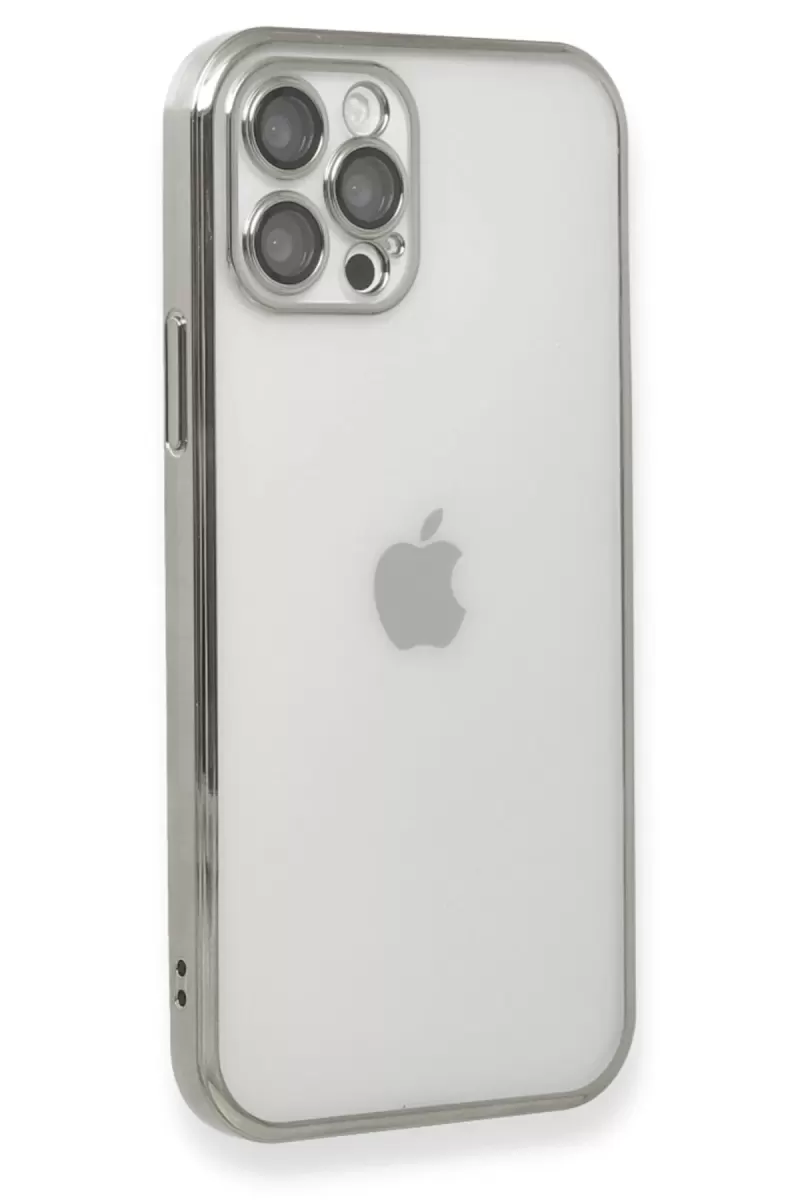 Newface Apple iPhone 12 Pro Max Kılıf Razer Lensli Silikon - Gümüş