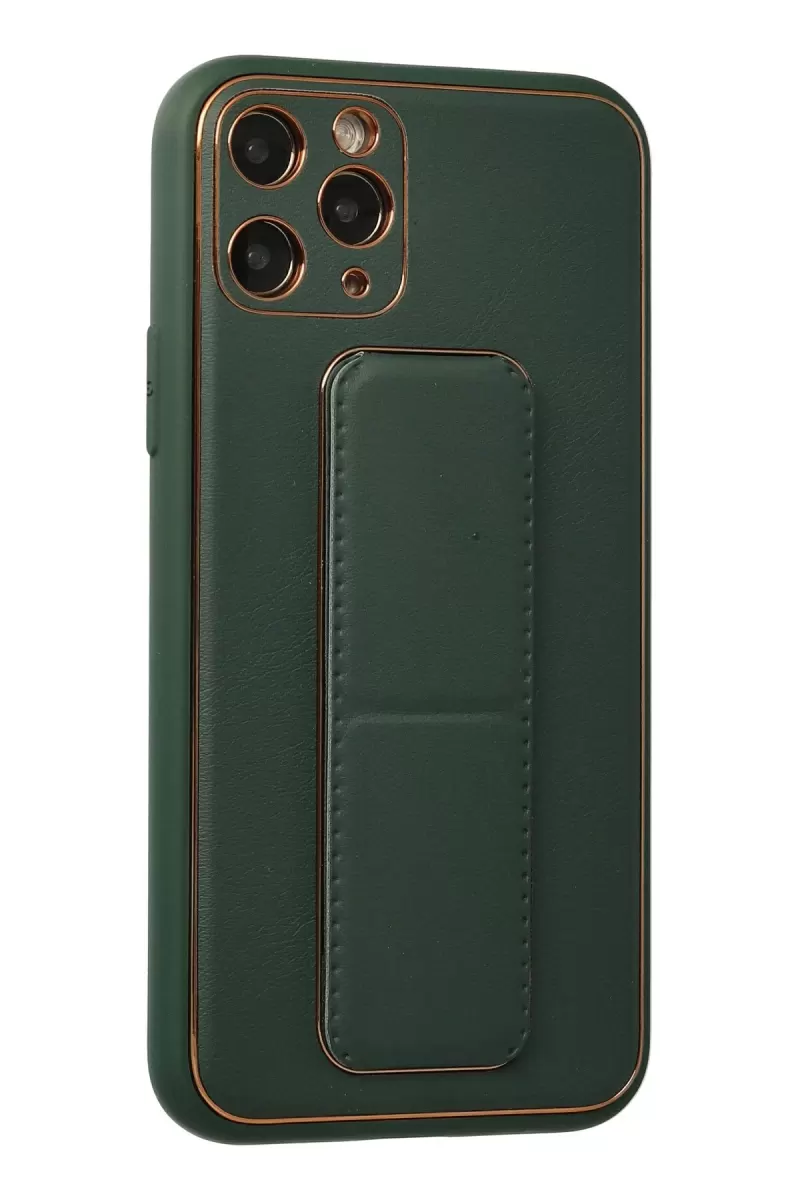 Newface Apple iPhone 11 Pro Kılıf Coco Deri Standlı Kapak - Yeşil
