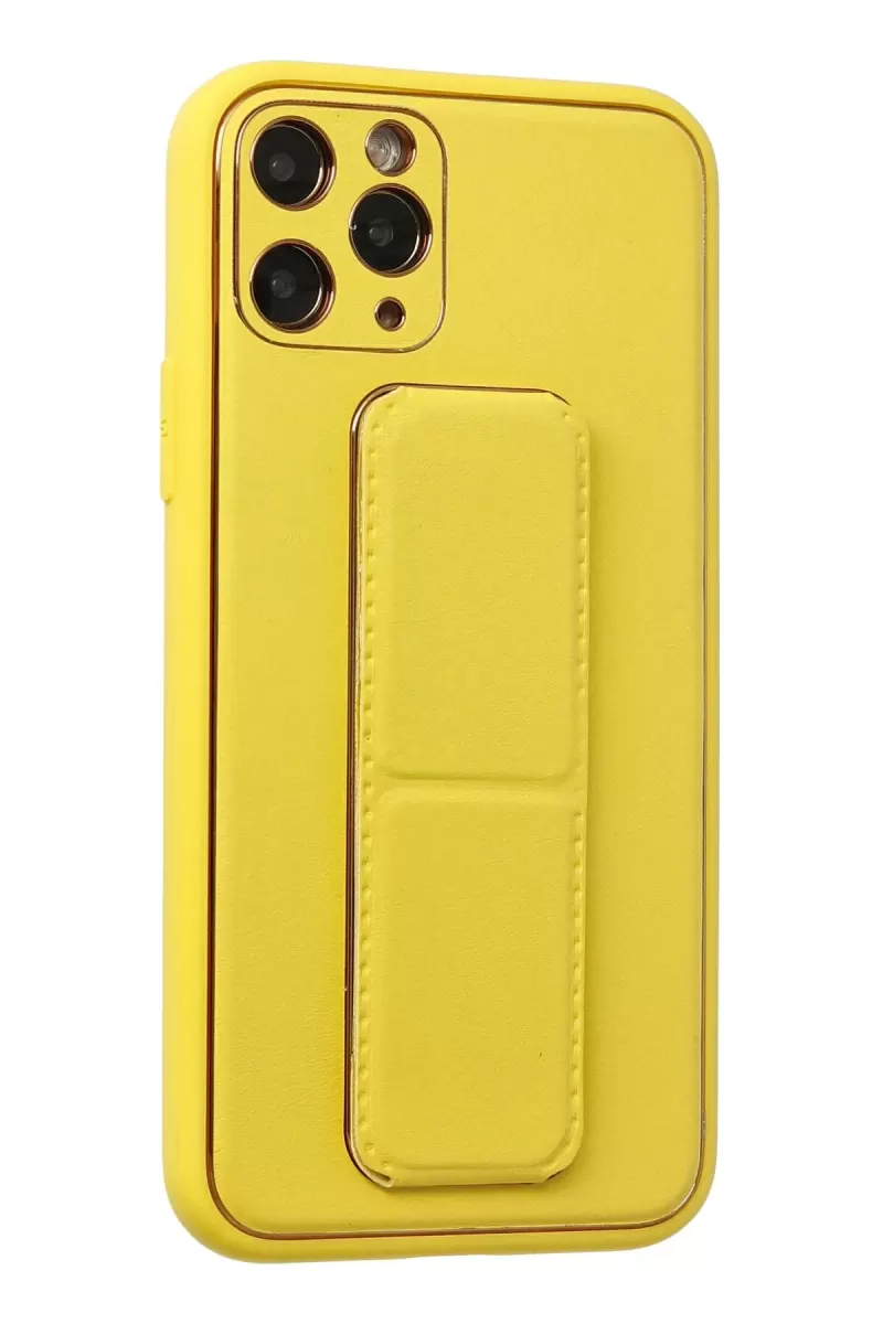 Newface Apple iPhone 11 Pro Kılıf Coco Deri Standlı Kapak - Sarı