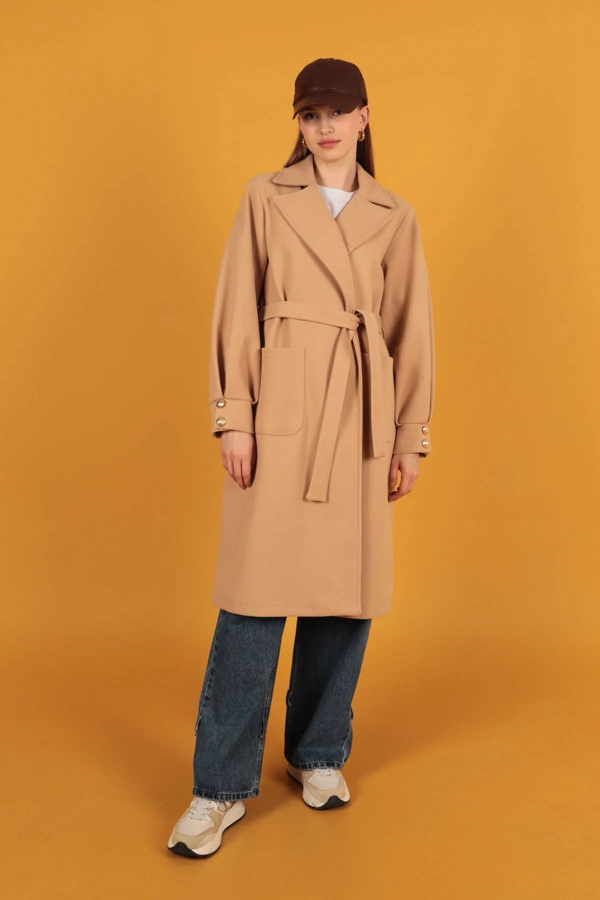 Örme Kaşe Kadın Kaban-Somon