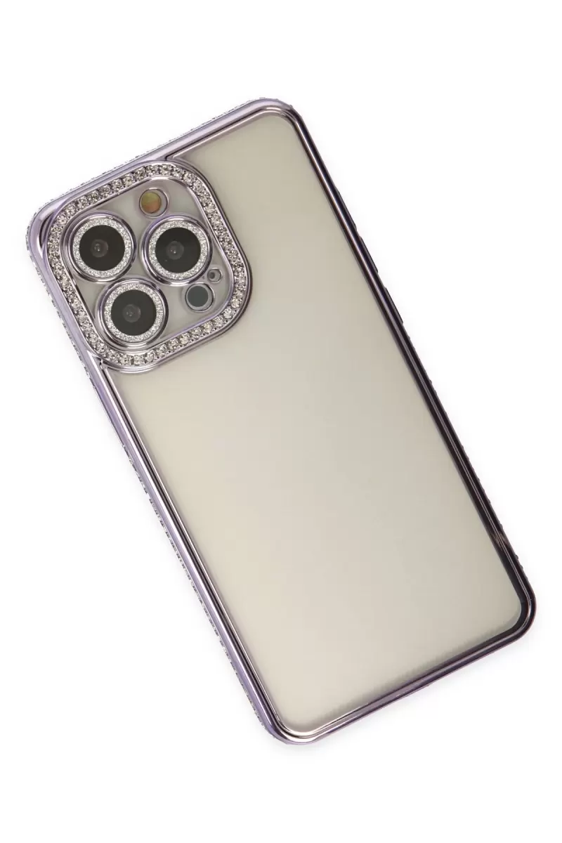 Newface Apple iPhone 14 Pro Kılıf Joke Taşlı Silikon - Mor