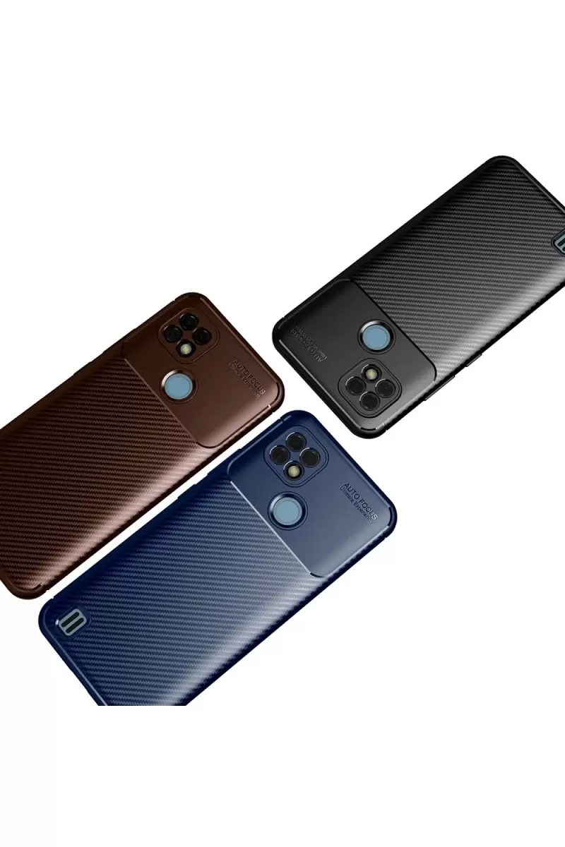 Newface Realme C21 Kılıf Auto Focus Karbon Kapak - Kahverengi