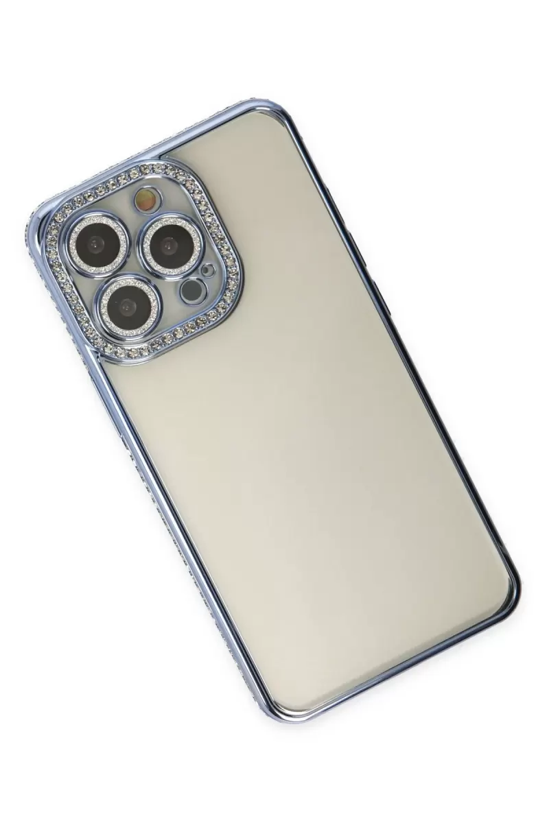 Newface Apple iPhone 14 Pro Kılıf Joke Taşlı Silikon - Mavi