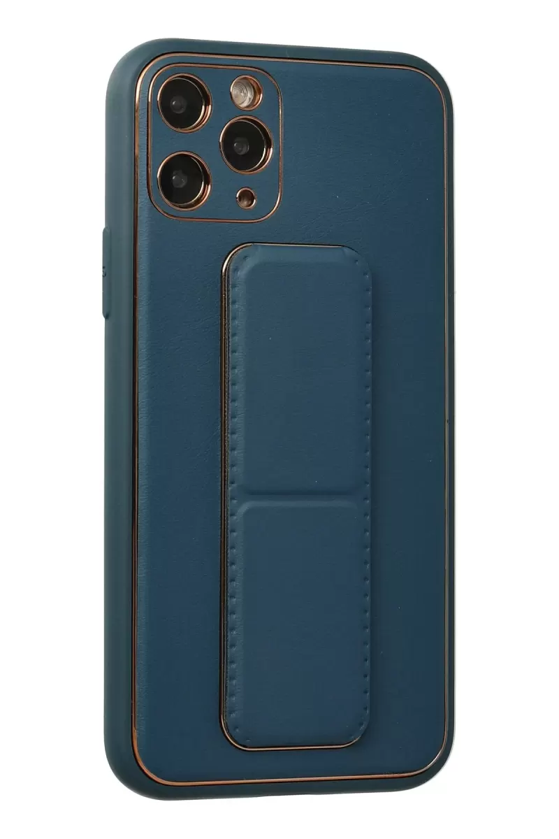 Newface Apple iPhone 11 Pro Kılıf Coco Deri Standlı Kapak - Mavi