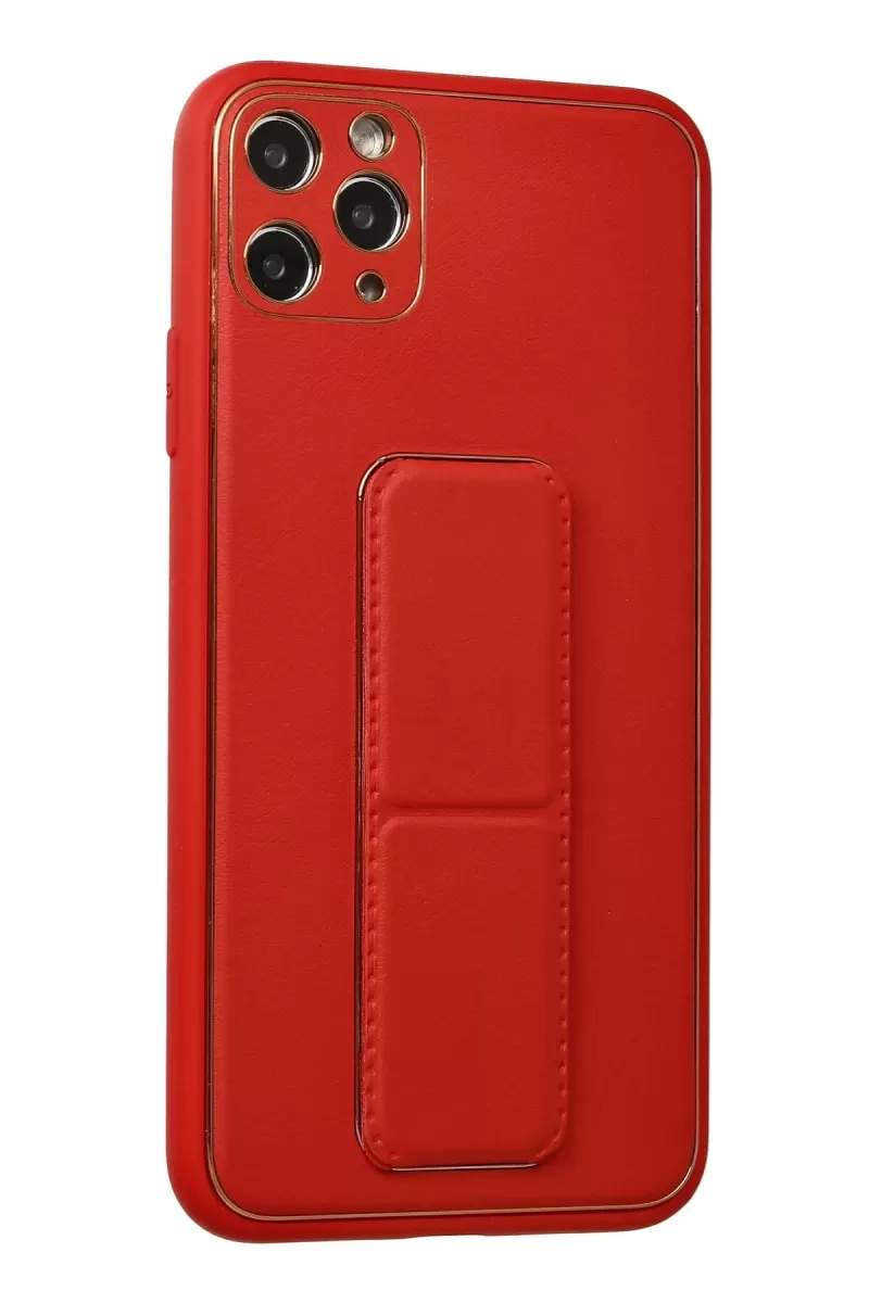 Newface Apple iPhone 11 Pro Max Kılıf Coco Deri Standlı Kapak - Kırmızı
