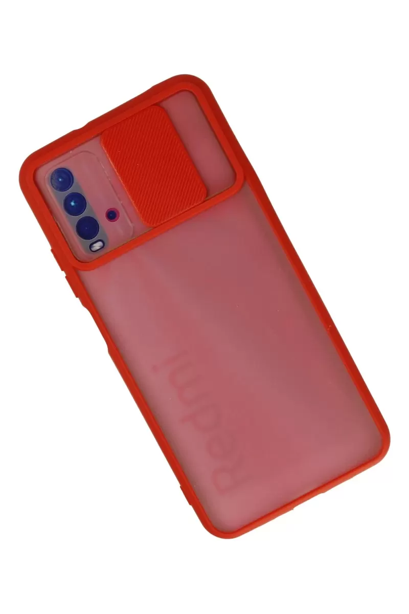 Newface Xiaomi Redmi 9T Kılıf Palm Buzlu Kamera Sürgülü Silikon - Kırmızı