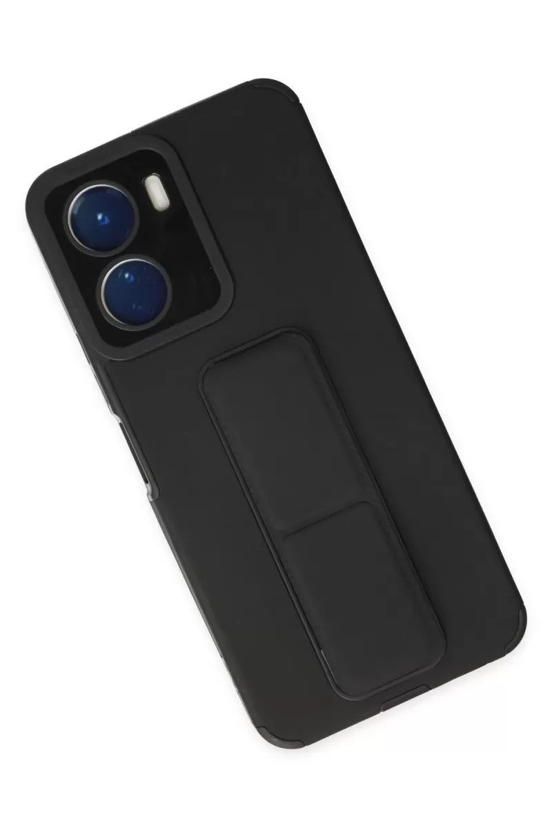 Newface Vivo Y16 Kılıf Mega Standlı Silikon - Siyah